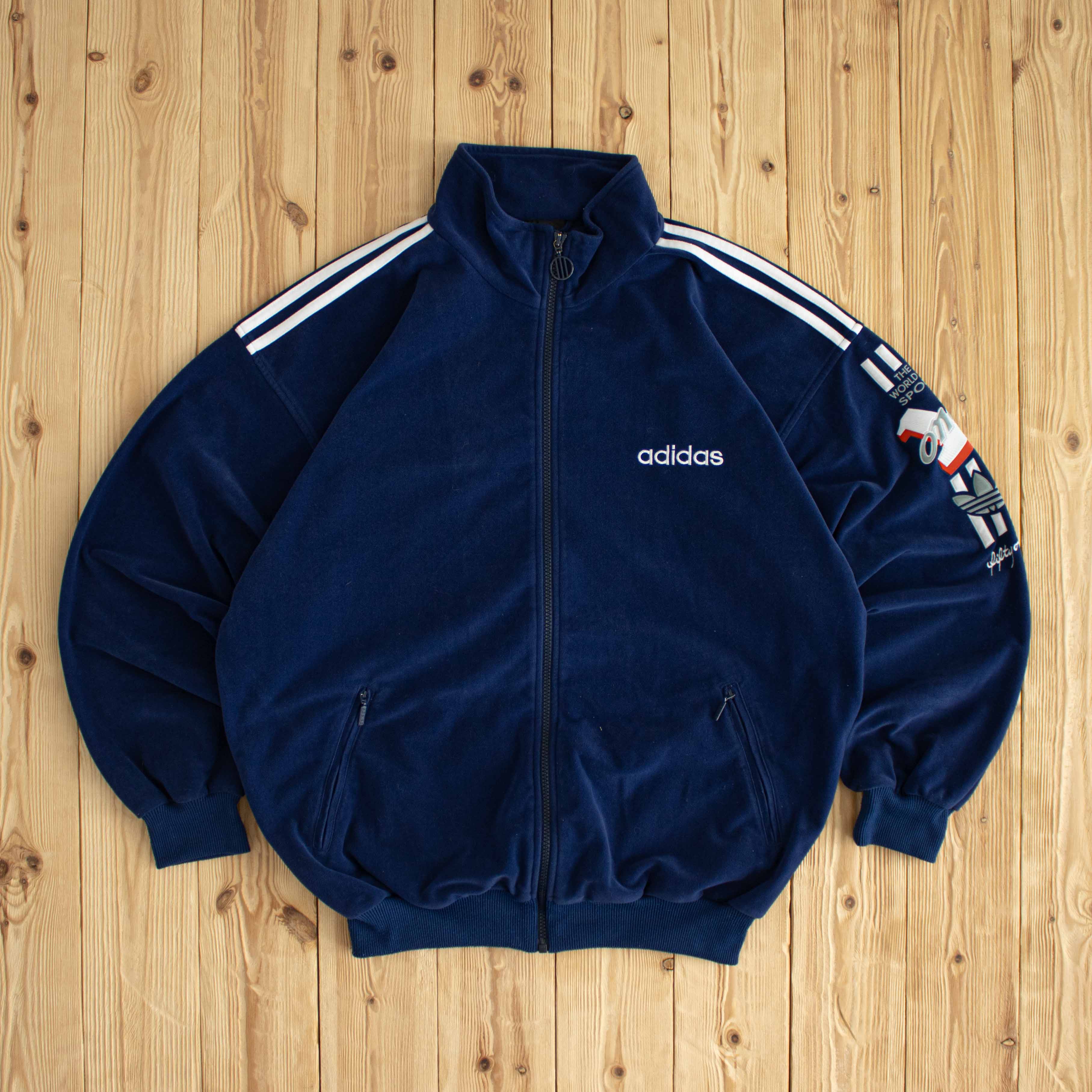 (L) Adidas 'The World of Sport' Vintage Embroidered Full-Zip Sweatshirt Blue
