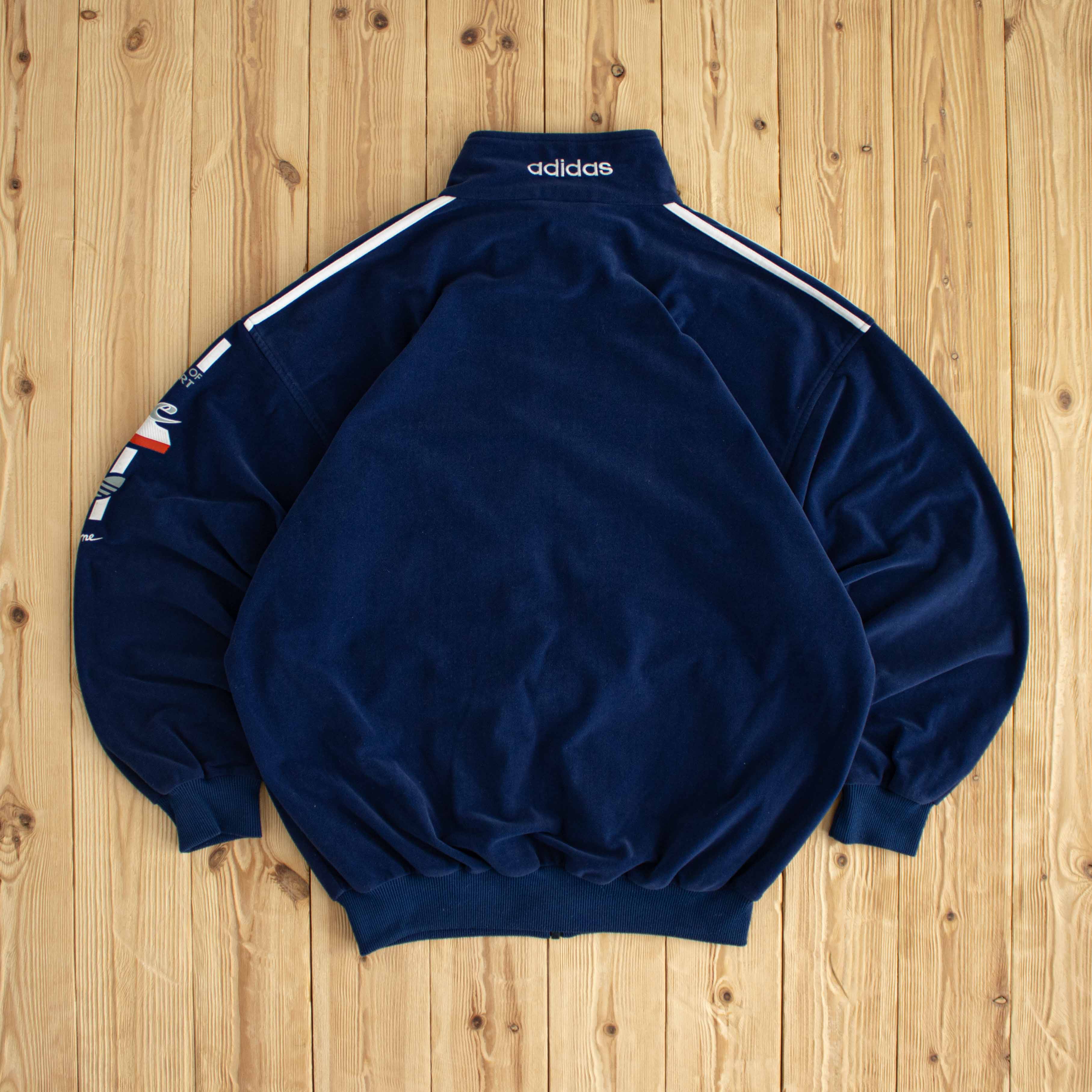 (L) Adidas 'The World of Sport' Vintage Embroidered Full-Zip Sweatshirt Blue