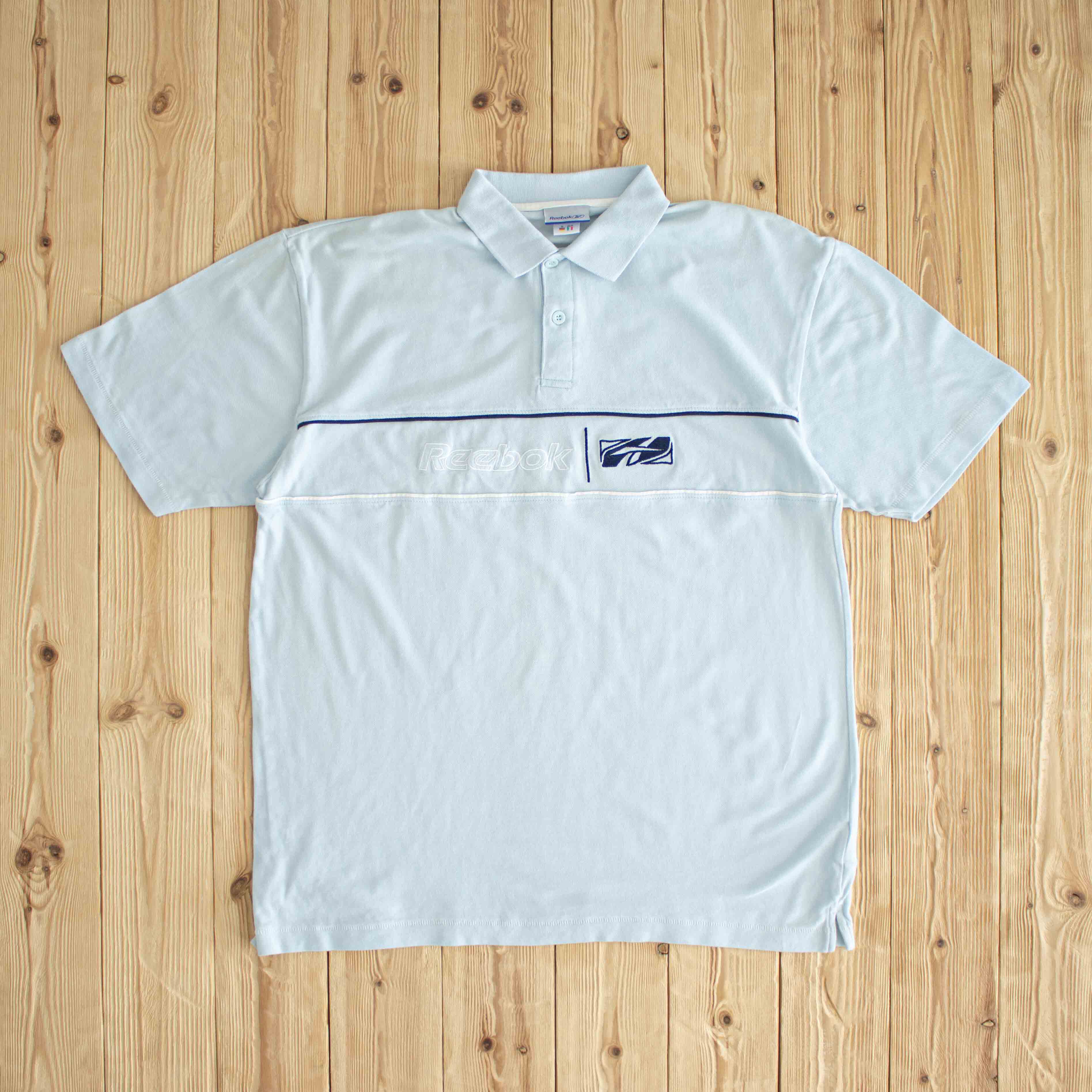 (L) Reebok Vintage Embroidered Polo T-Shirt Blue