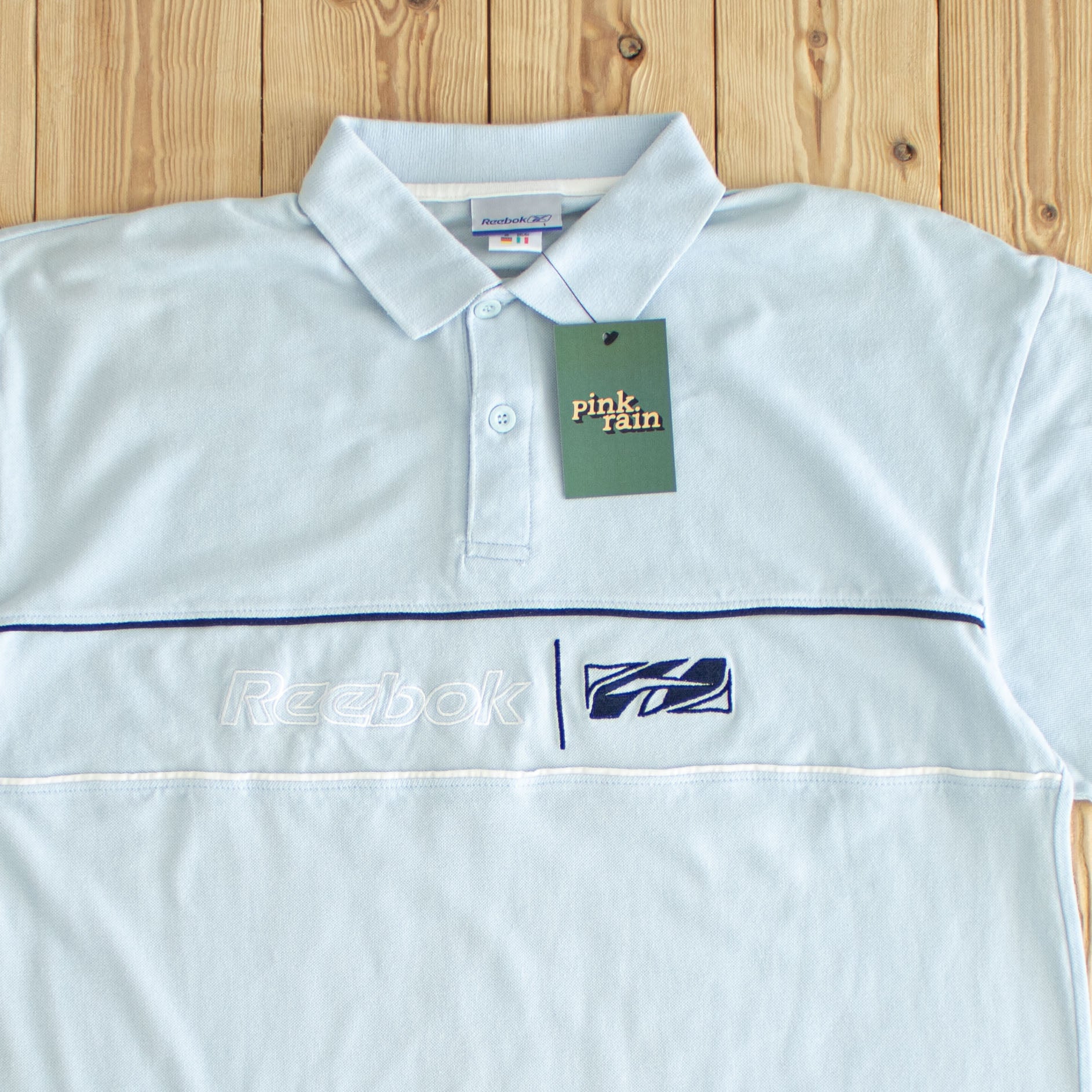 (L) Reebok Vintage Embroidered Polo T-Shirt Blue
