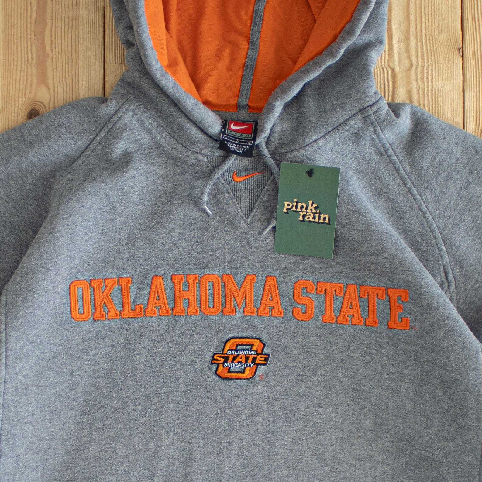 (XL) Nike Team Oklahoma State University Vintage Embroidered Hoodie Gray