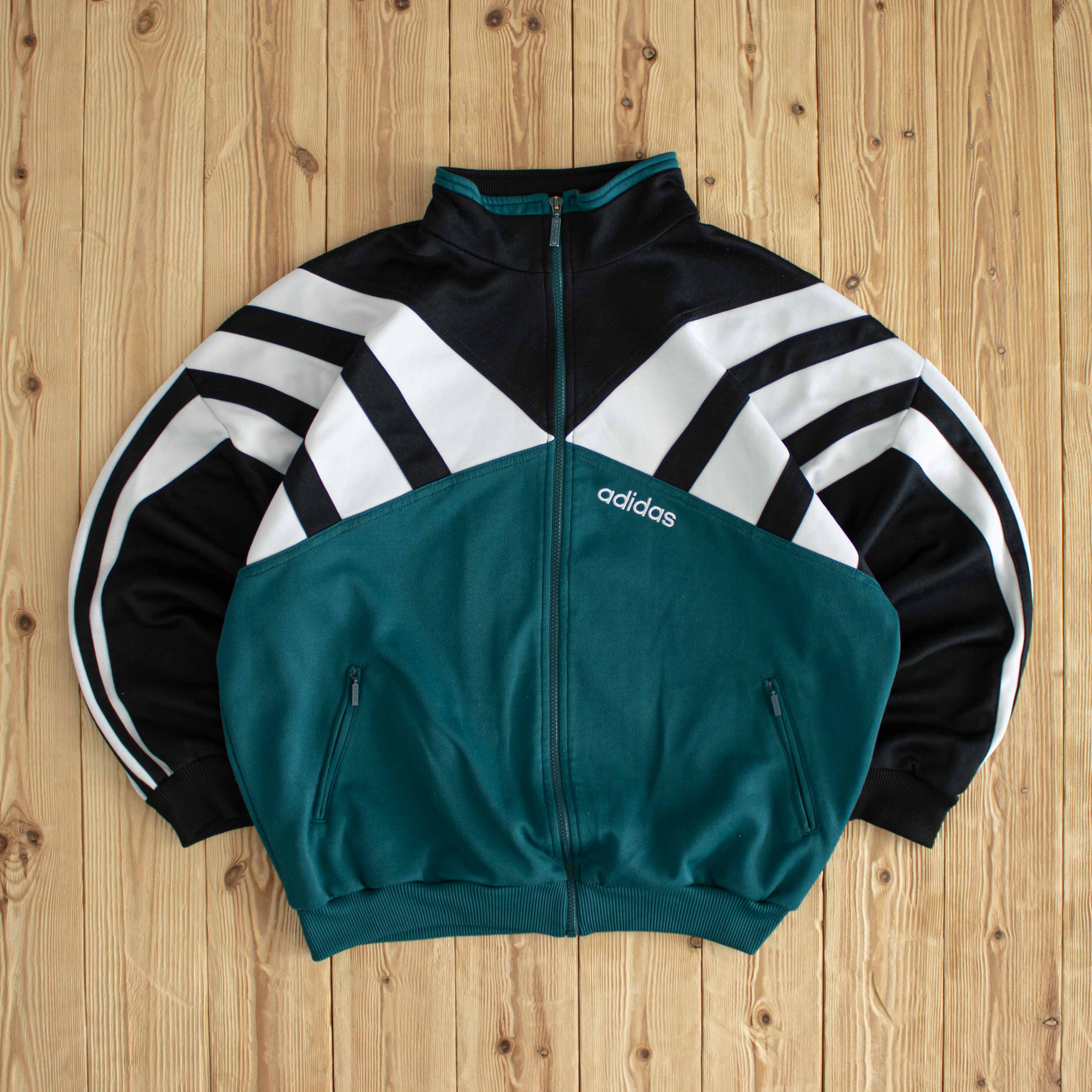 (M/L) Adidas Vintage Embroidered Full-Zip Sweatshirt Green