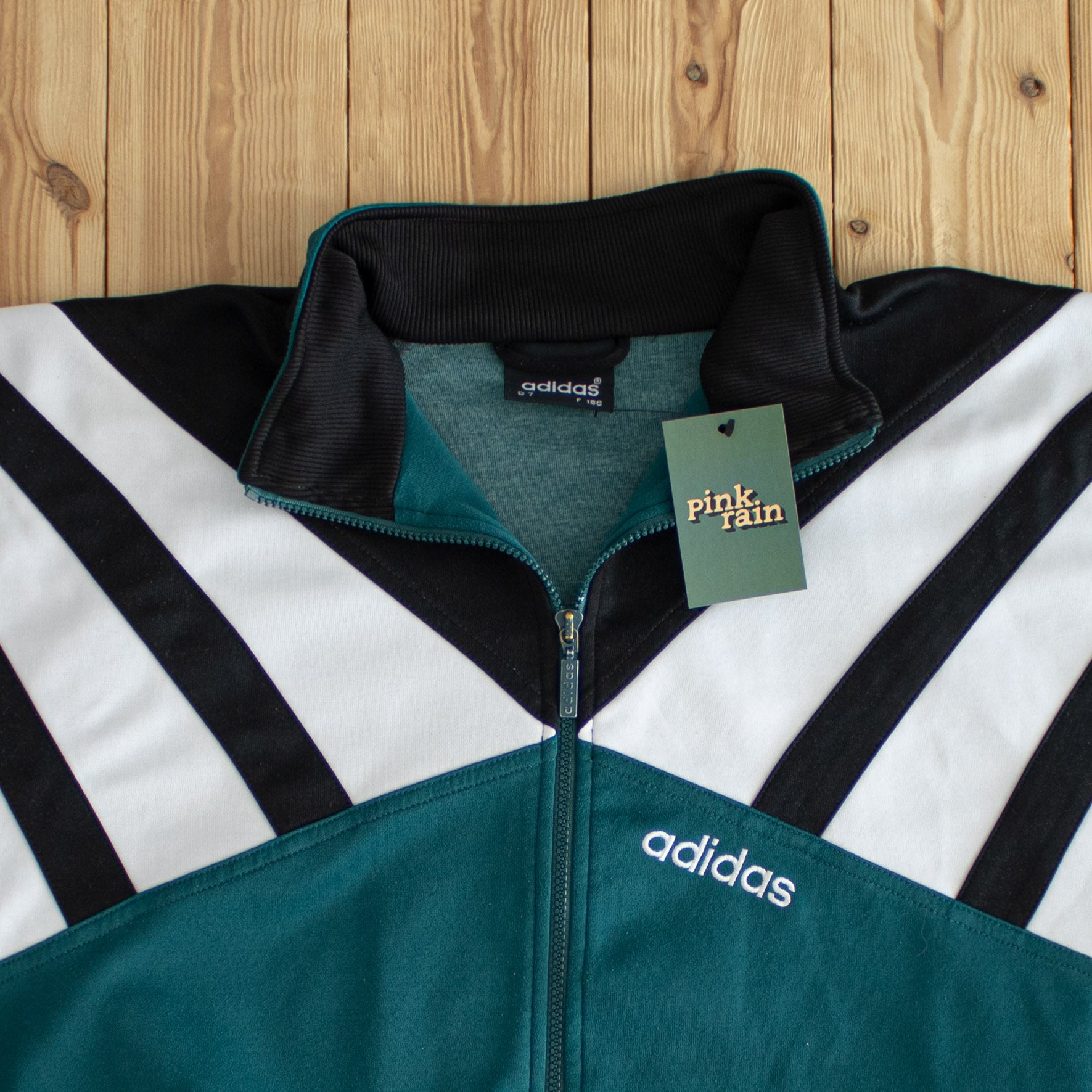 (M/L) Adidas Vintage Embroidered Full-Zip Sweatshirt Green