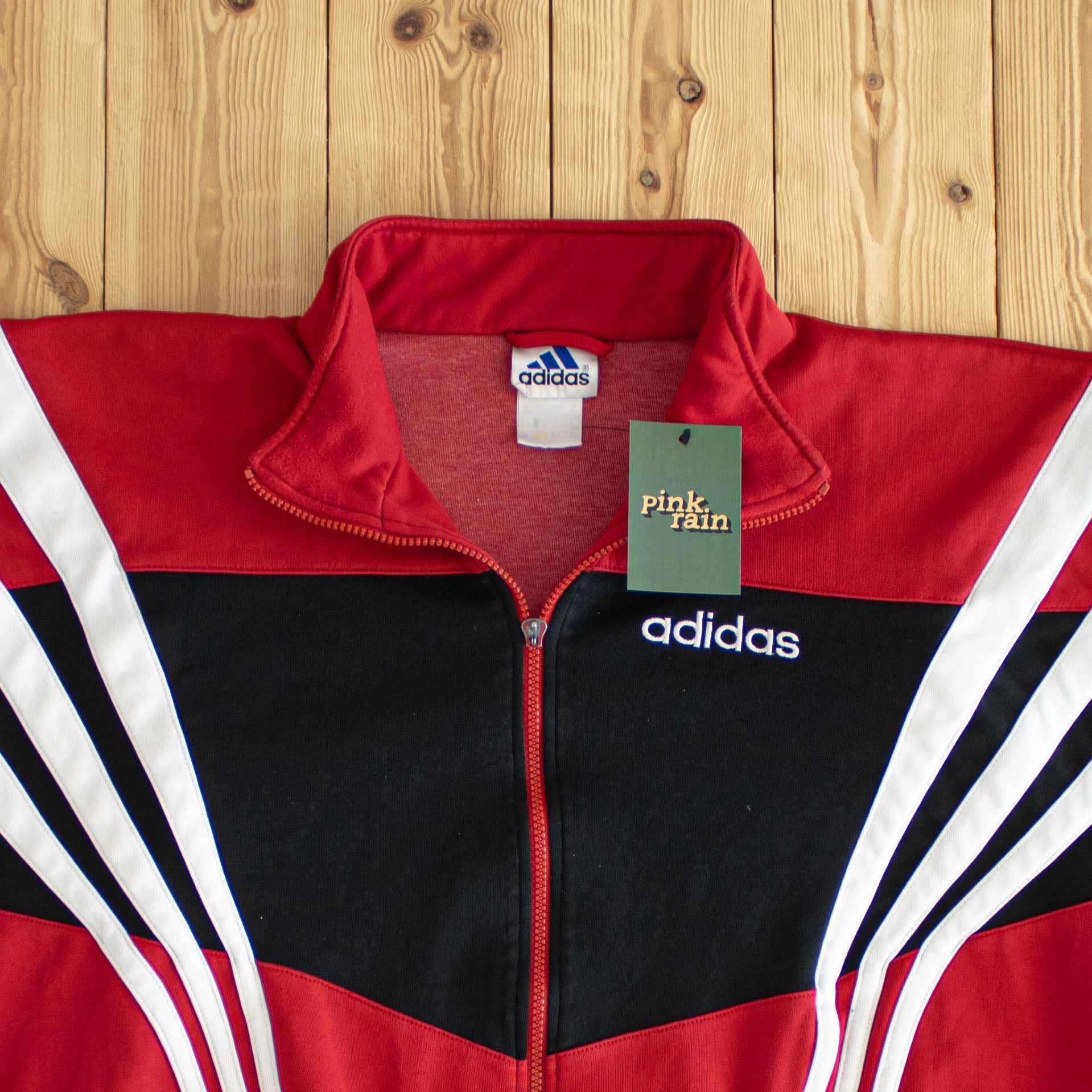 (L/XL) Adidas Vintage Embroidered Full-Zip Sweatshirt Red