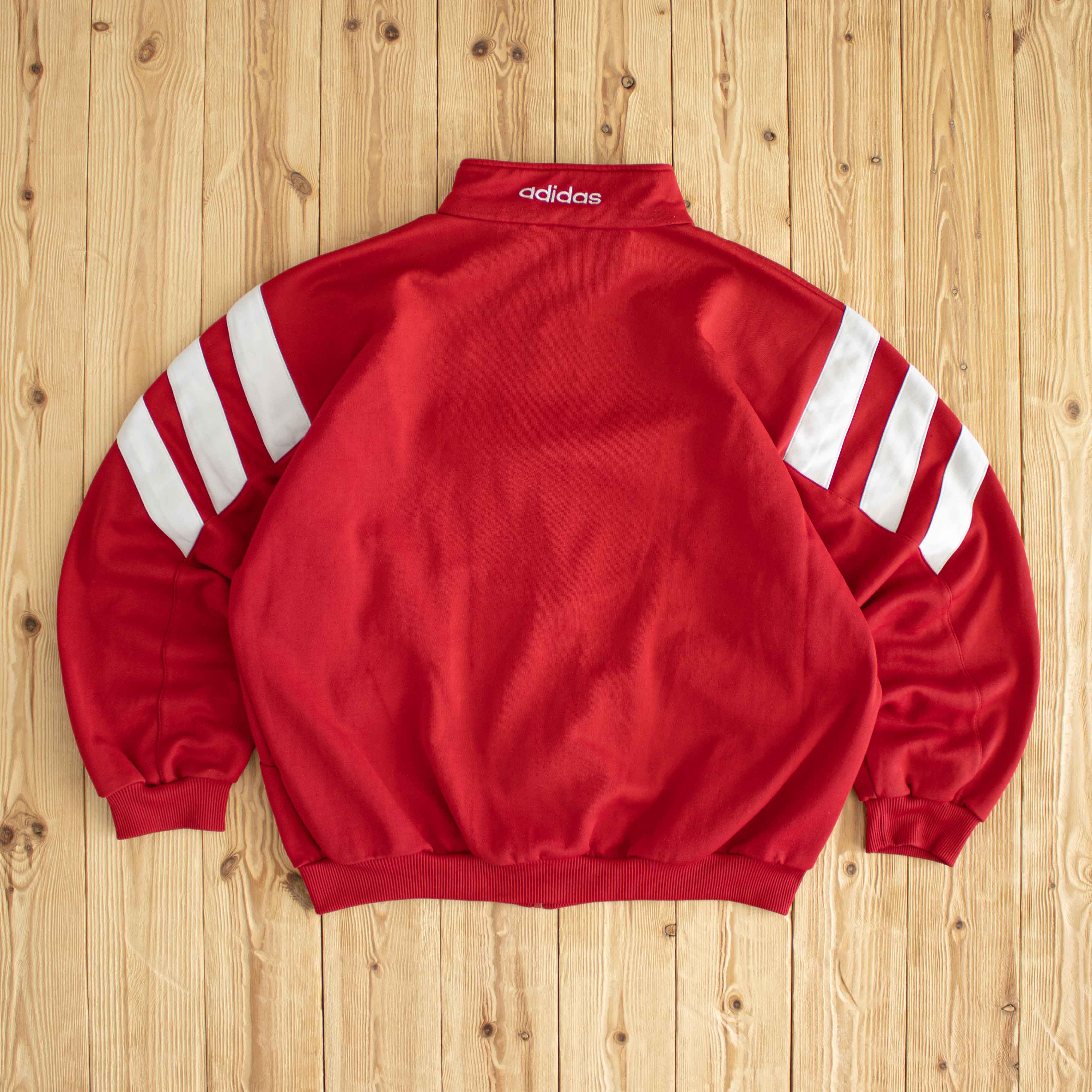 (L/XL) Adidas Vintage Embroidered Full-Zip Sweatshirt Red
