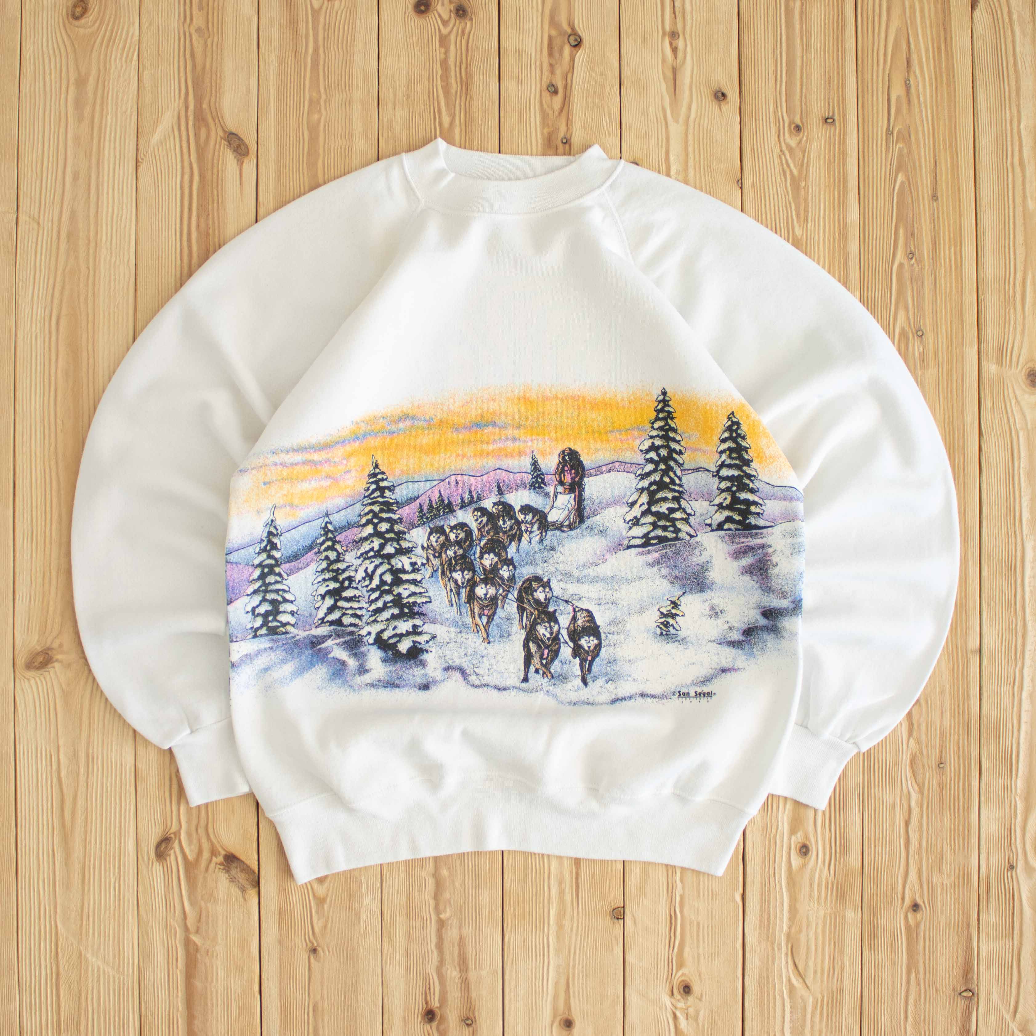 (M) 1990 San Segal Wolves Vintage Sweatshirt White