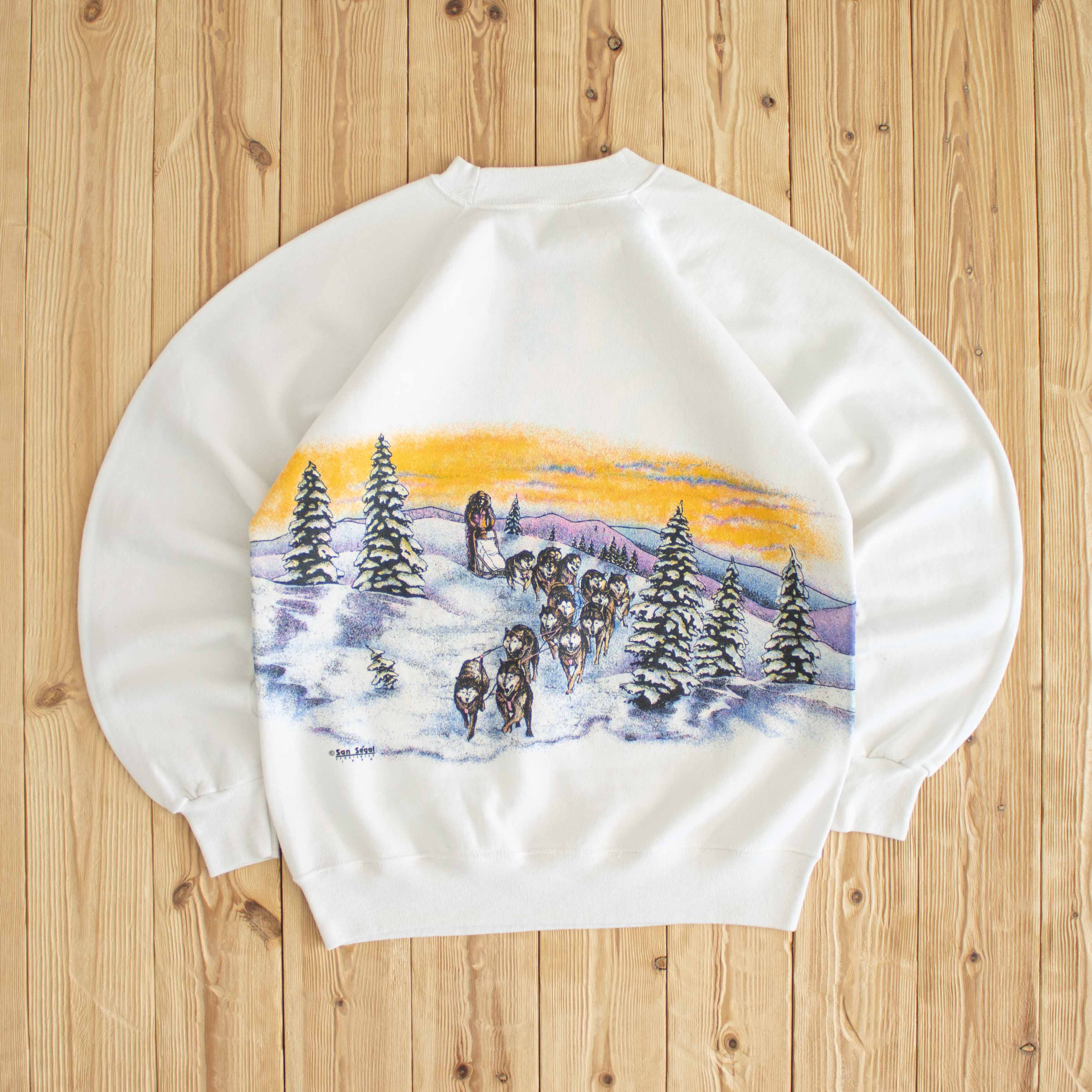 (M) 1990 San Segal Wolves Vintage Sweatshirt White