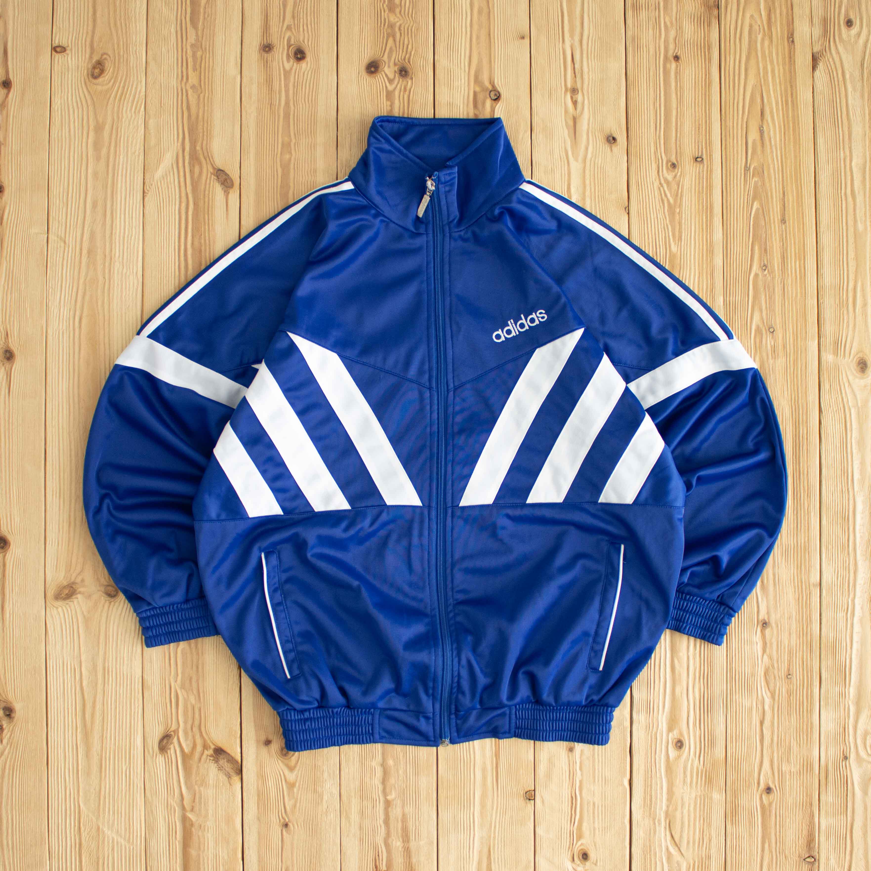 (M) Adidas Side Stripe Vintage Embroidered Full-Zip Sweatshirt Blue