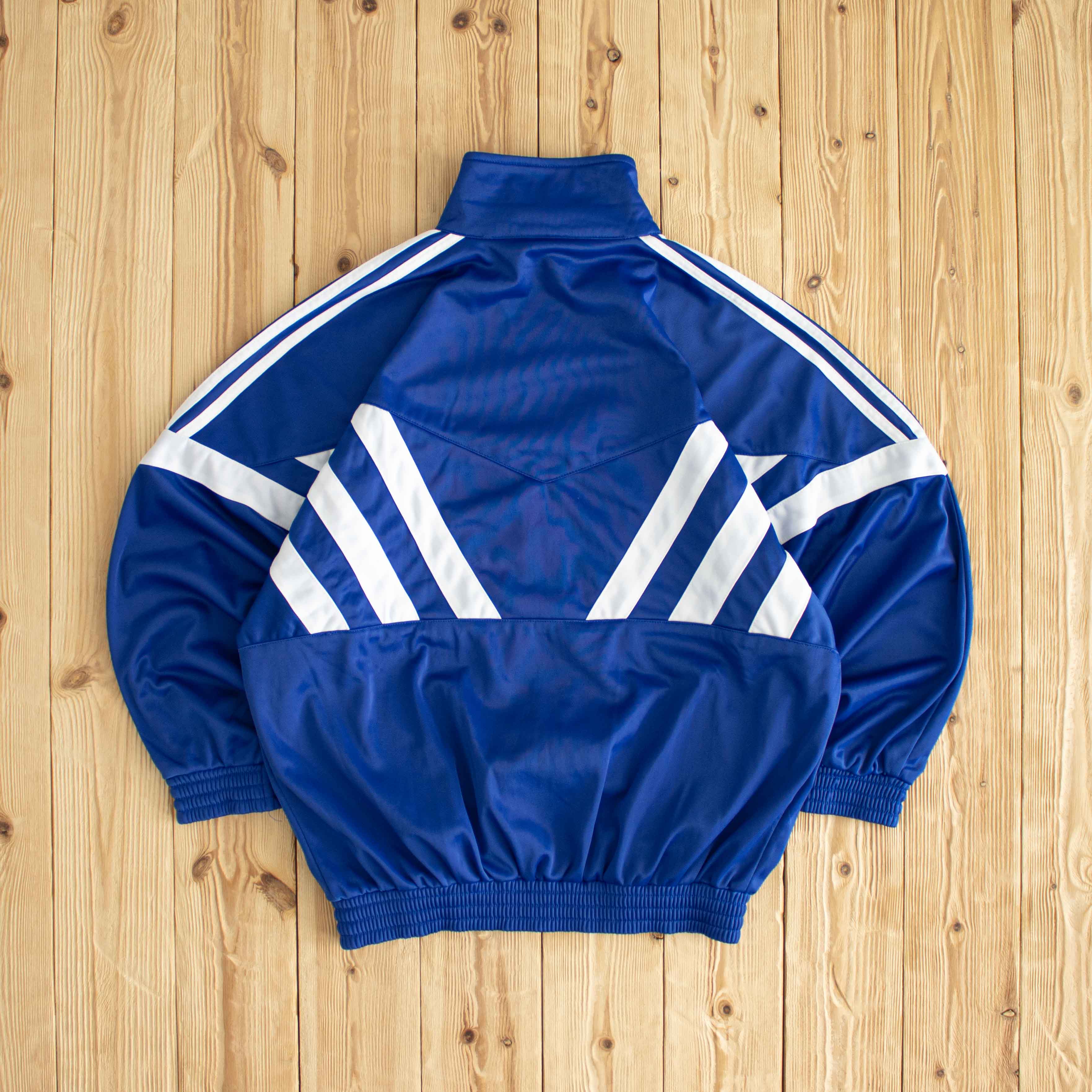 (M) Adidas Side Stripe Vintage Embroidered Full-Zip Sweatshirt Blue