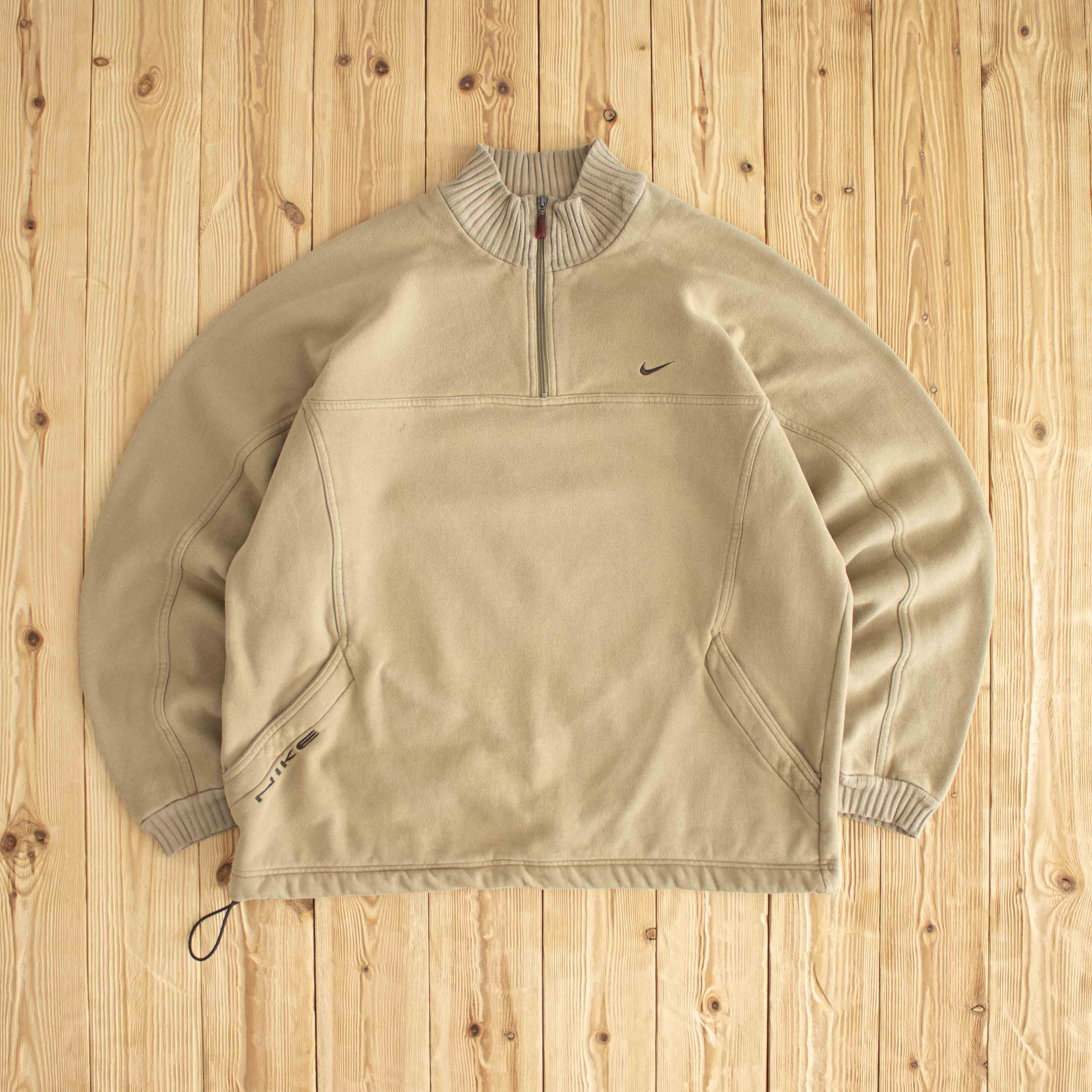 (L) Nike Vintage Essential Embroidered Quarter-Zip Beige Brown
