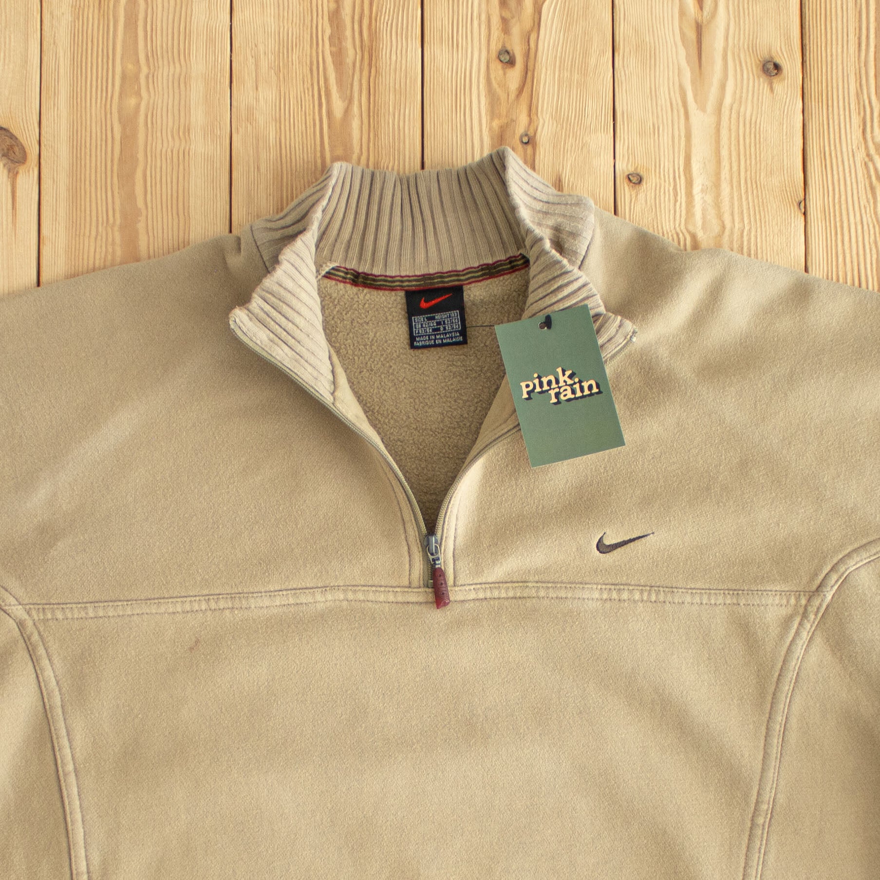 (L) Nike Vintage Essential Embroidered Quarter-Zip Beige Brown
