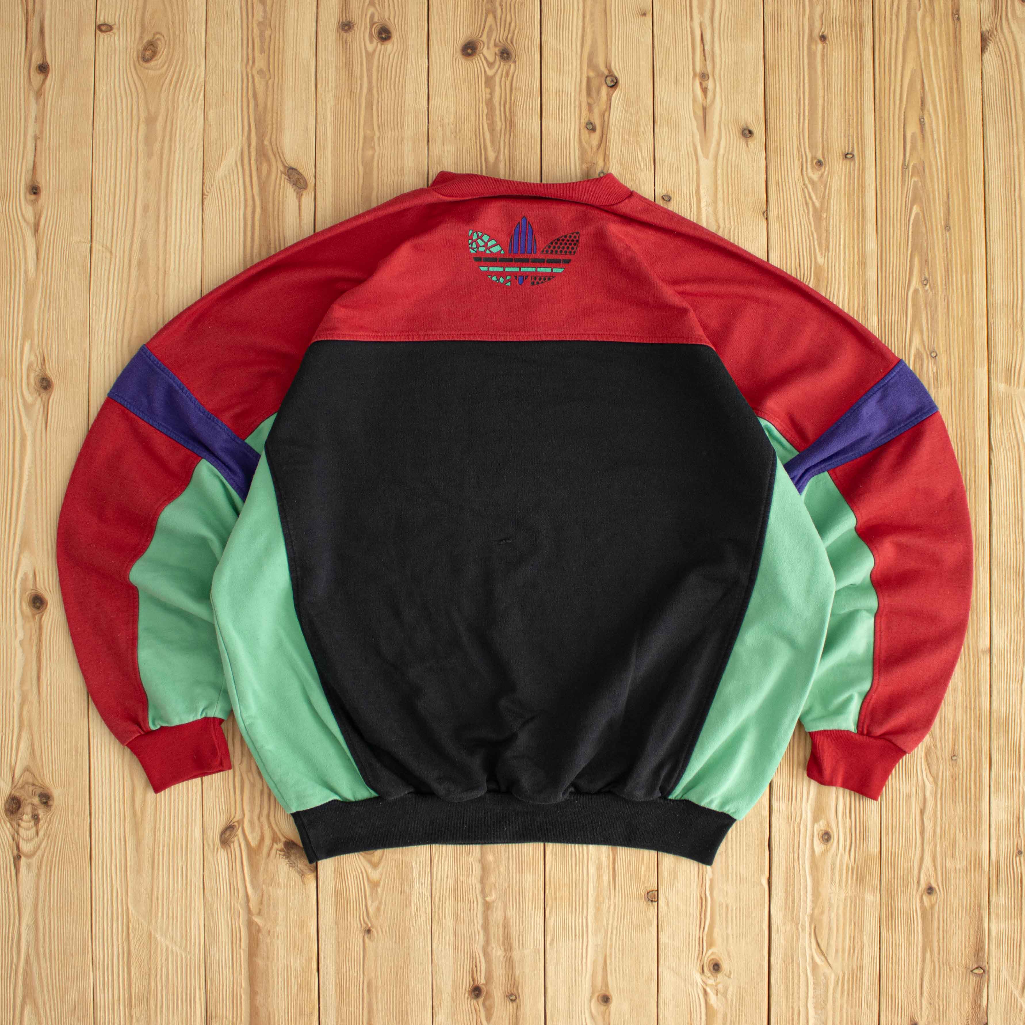 (L/XL) Adidas Vintage 80s' Sweatshirt Black Red Green