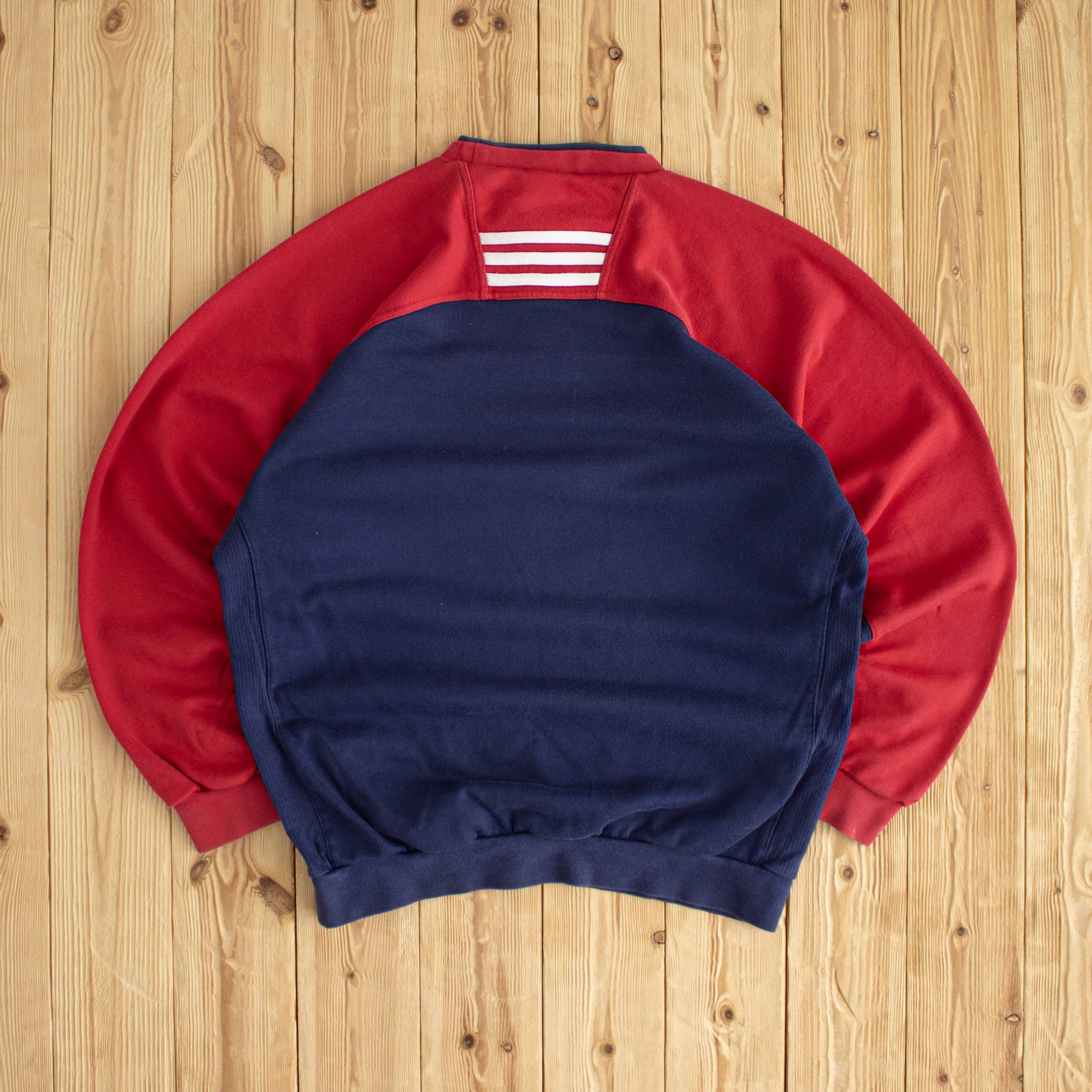 (L/XL) Adidas Center Logo Vintage Embroidered Sweatshirt Blue Red