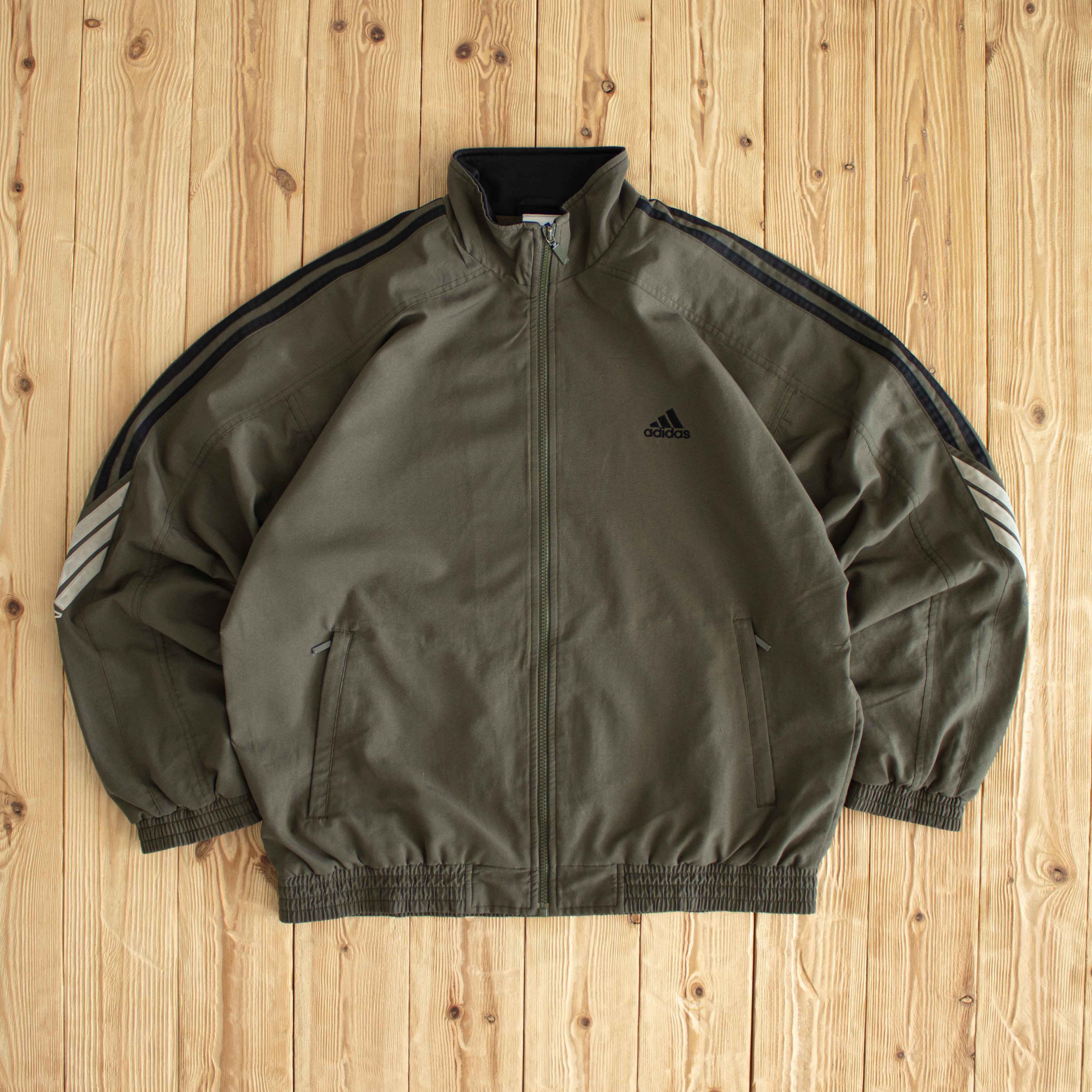 (L) Adidas Vintage Embroidered Jacket Green Khaki