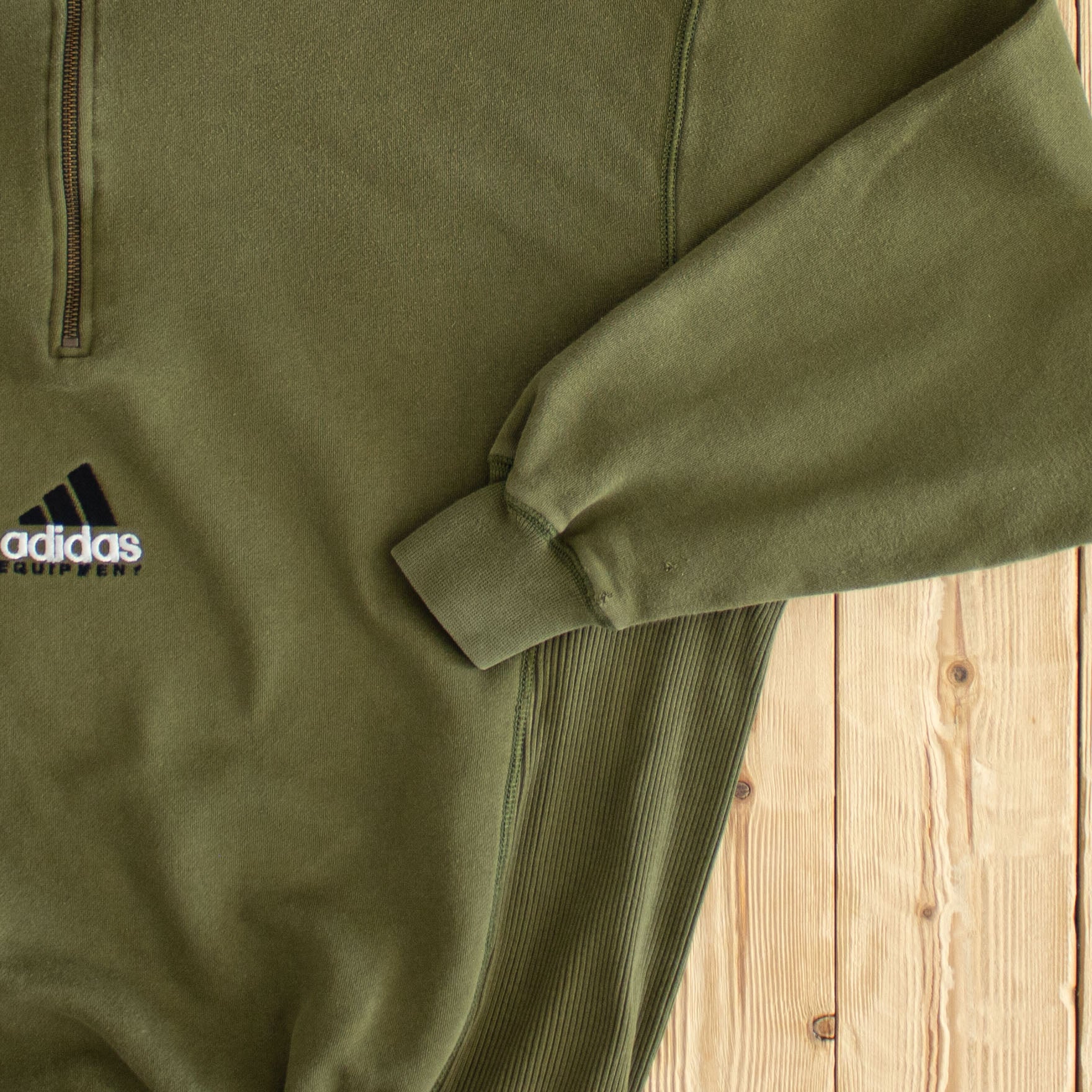 (L) Adidas Equipment Vintage Embroidered Quarter-Zip Green