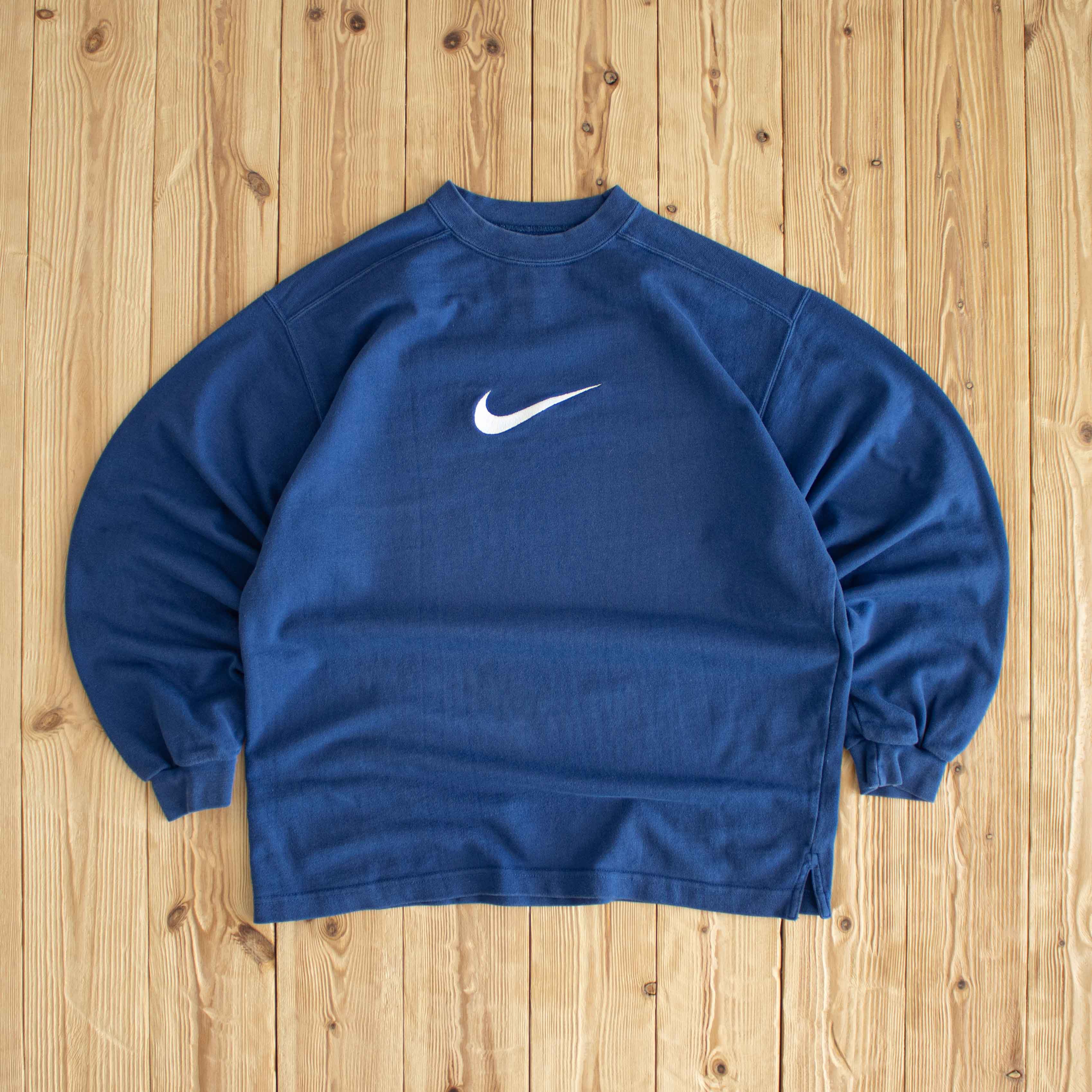(S/M) Nike Swoosh Vintage Embroidered Light Sweatshirt Blue