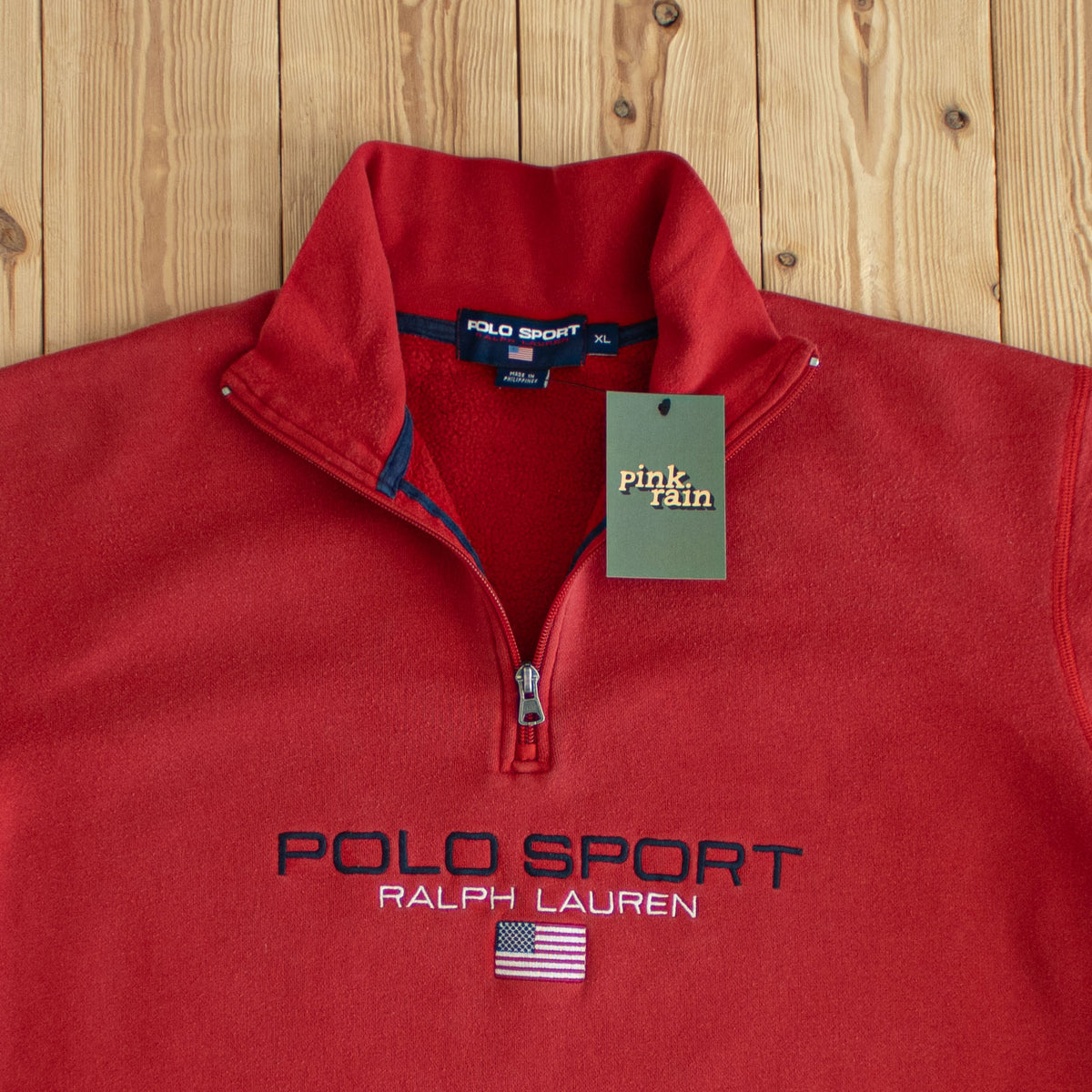 (L) Polo Sport Ralph Lauren Vintage Embroidered Quarter-Zip Red