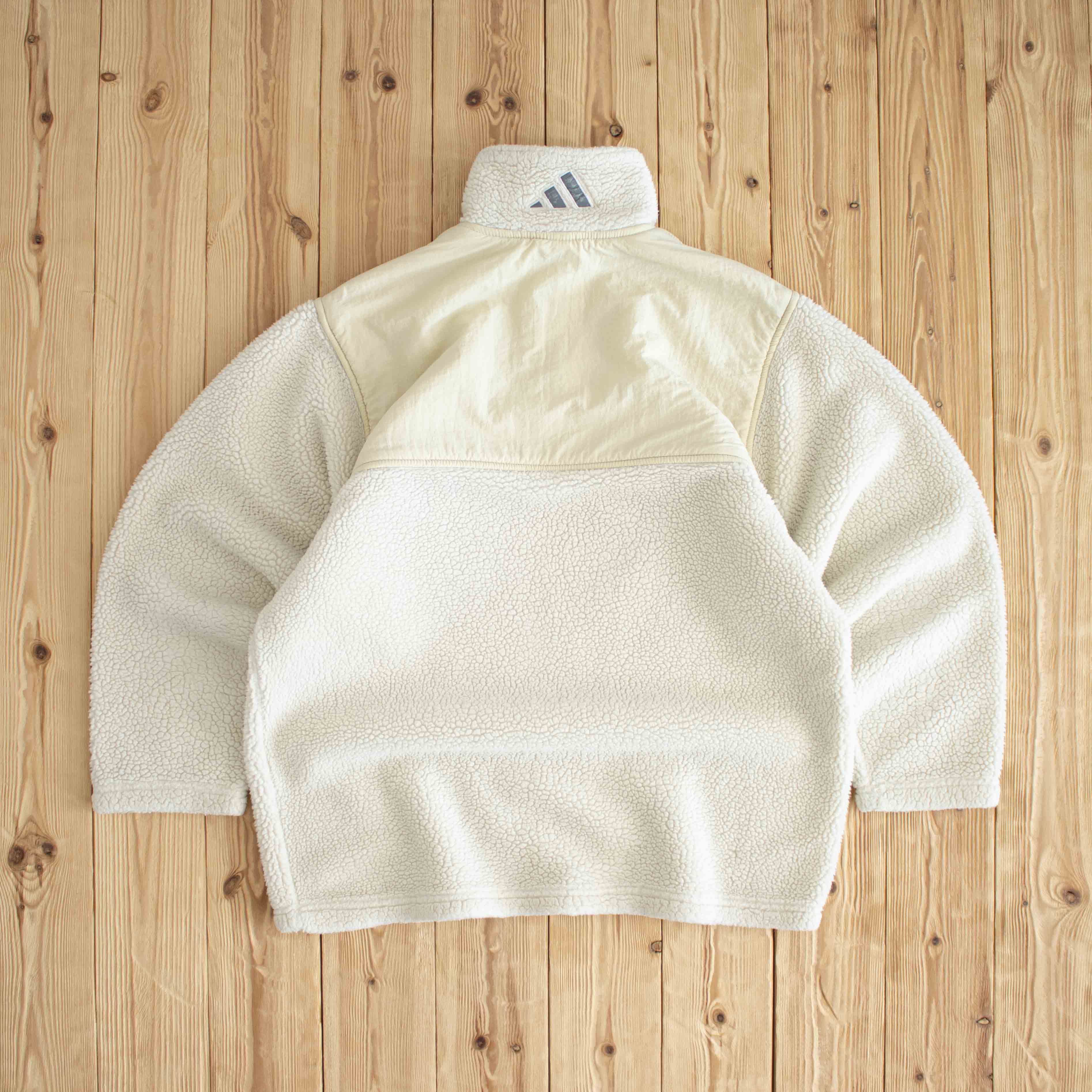 (M) Adidas Kangaroo Pocket Vintage Embroidered Fleece Quarter-Zip Beige