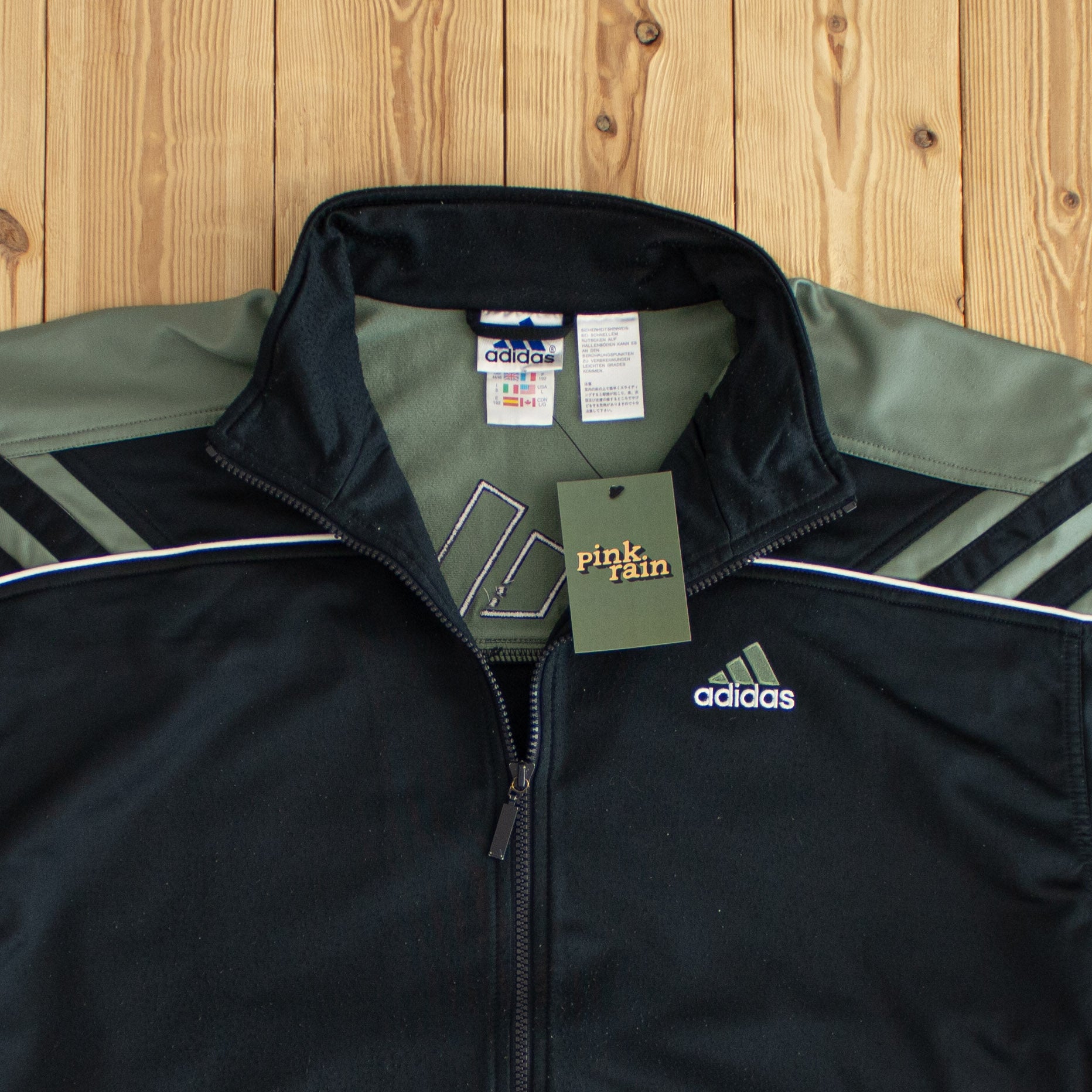 (L) Adidas Vintage Embroidered Full-Zip Sweatshirt Black
