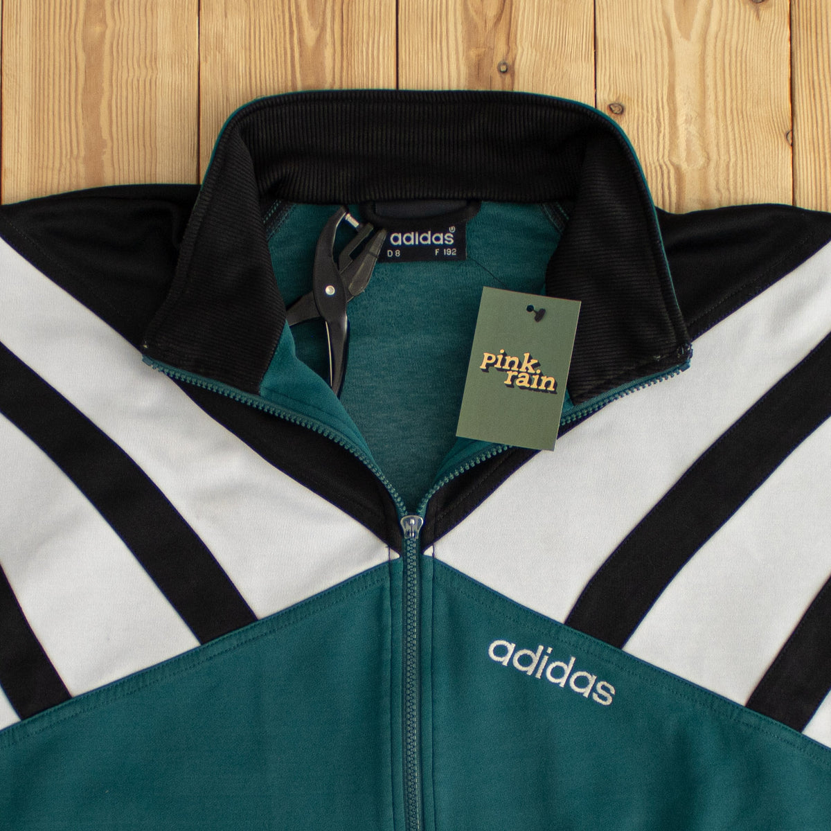 (L) Adidas Side Striped Vintage Embroidered Full-Zip Sweatshirt Green Black