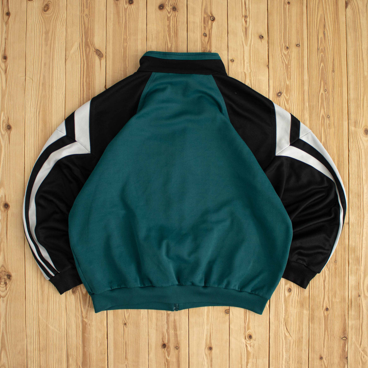 (L) Adidas Side Striped Vintage Embroidered Full-Zip Sweatshirt Green Black