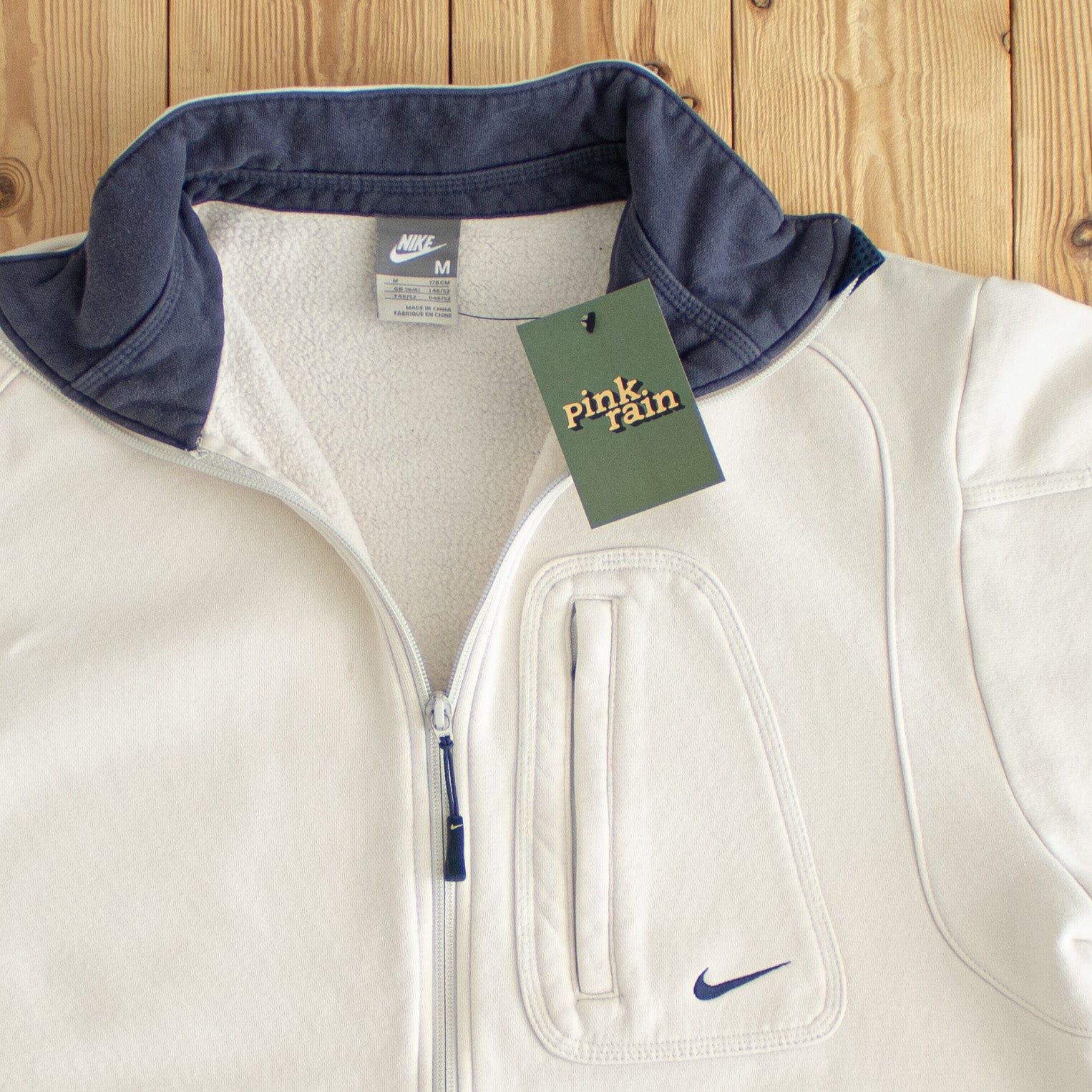 (M) Nike Air Vintage Embroidered Full-Zip Sweatshirt Beige