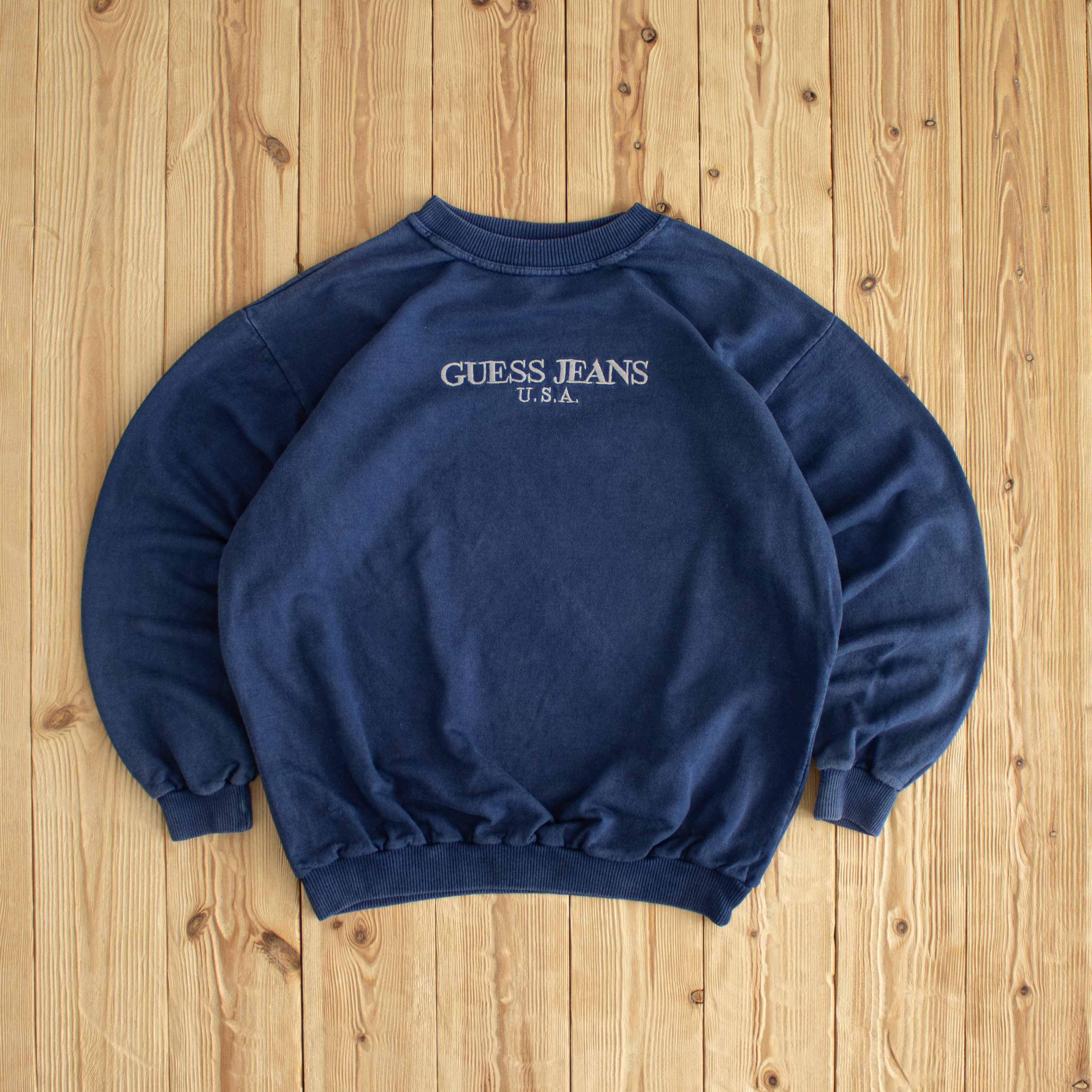 (S) Guess Jeans USA Vintage Embroidered Sweatshirt Blue