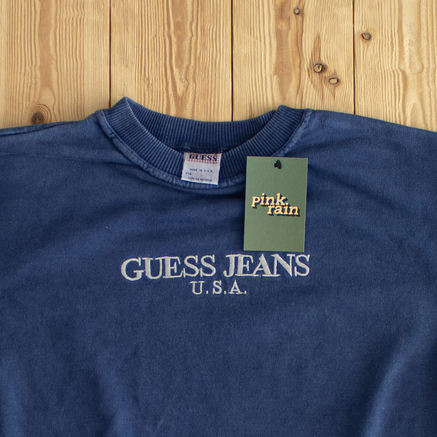 (S) Guess Jeans USA Vintage Embroidered Sweatshirt Blue