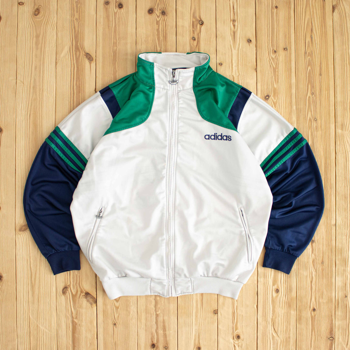 (M) Adidas Vintage Embroidered Full-Zip Sweatshirt White