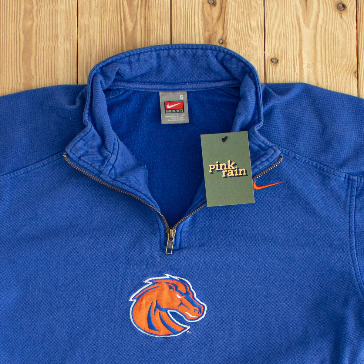 (S/M) Nike Team Boise State Broncos Vintage Embroidered Quarter-Zip Blue