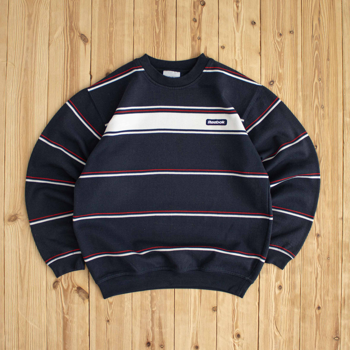 (S/M) Reebok Striped Vintage Essential Embroidered Sweatshirt Blue