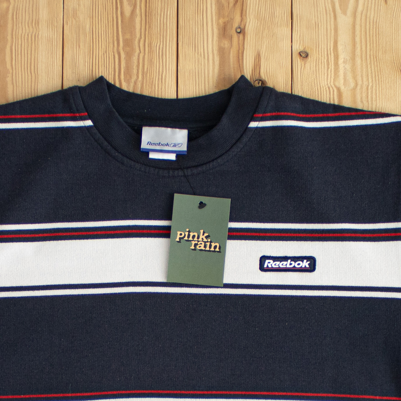 (S/M) Reebok Striped Vintage Essential Embroidered Sweatshirt Blue