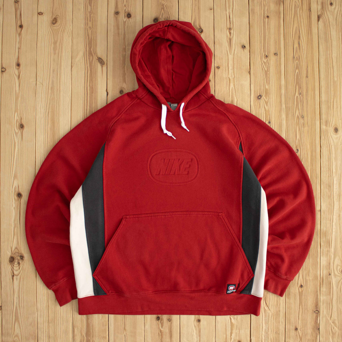 (XL) Nike Spell Out Vintage Embossed Hoodie Red