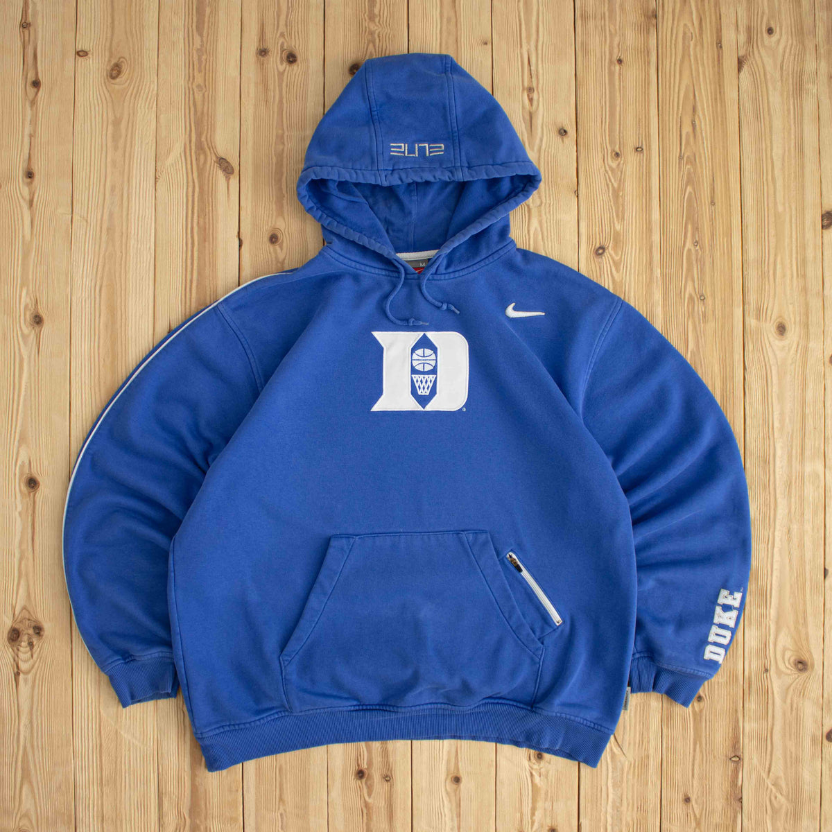 (L) Nike Team Elite Duke Basketball Vintage Embroidered Hoodie Blue