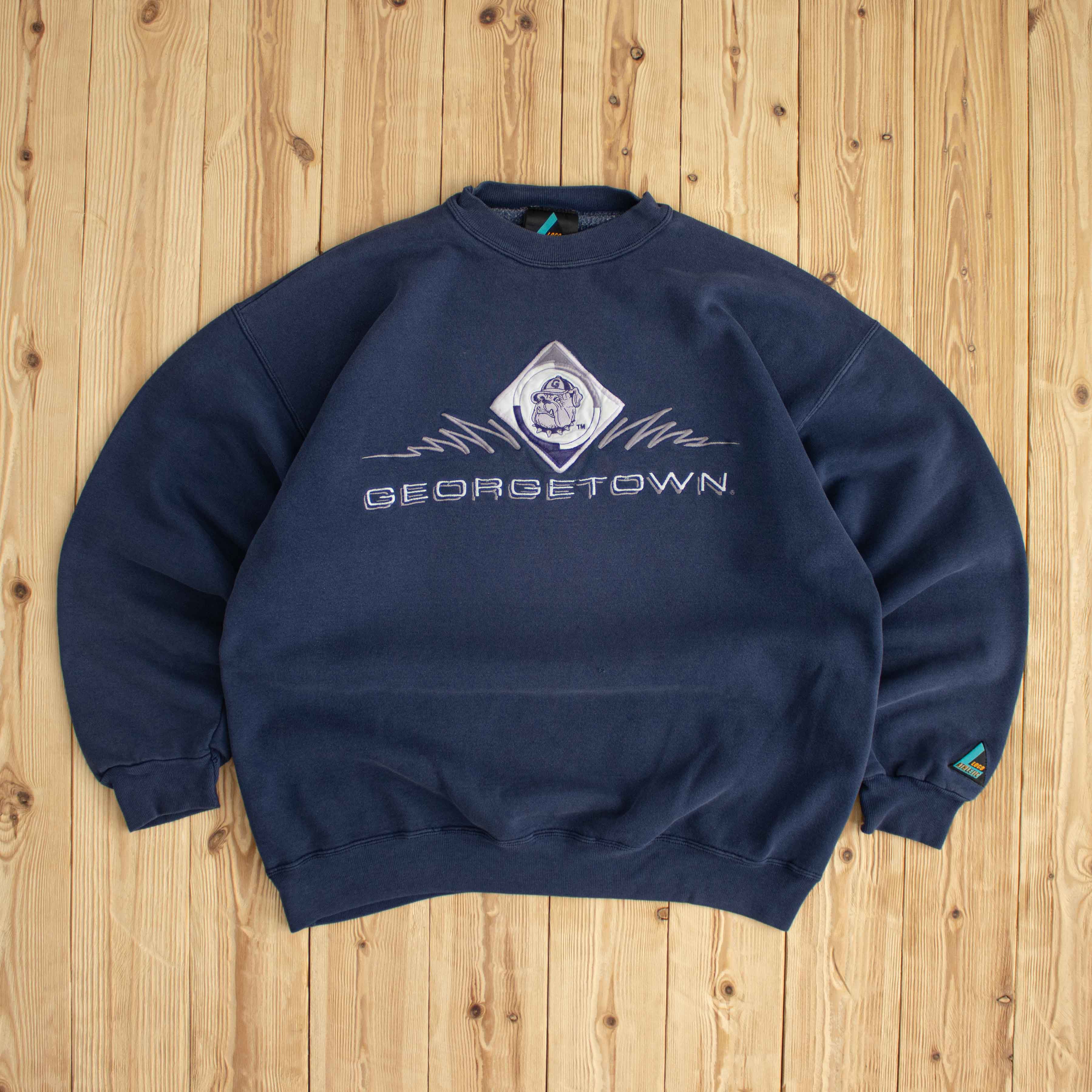 (L) Logo Athletic Georgetown Bulldogs Vintage Embroidered Sweatshirt Blue