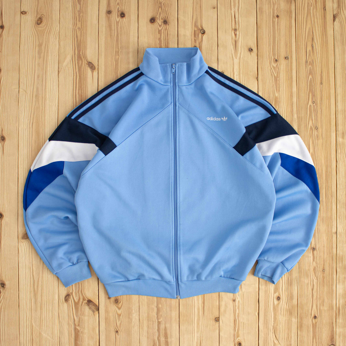 (M) Adidas Vintage Embroidered Full-Zip Sweatshirt Blue