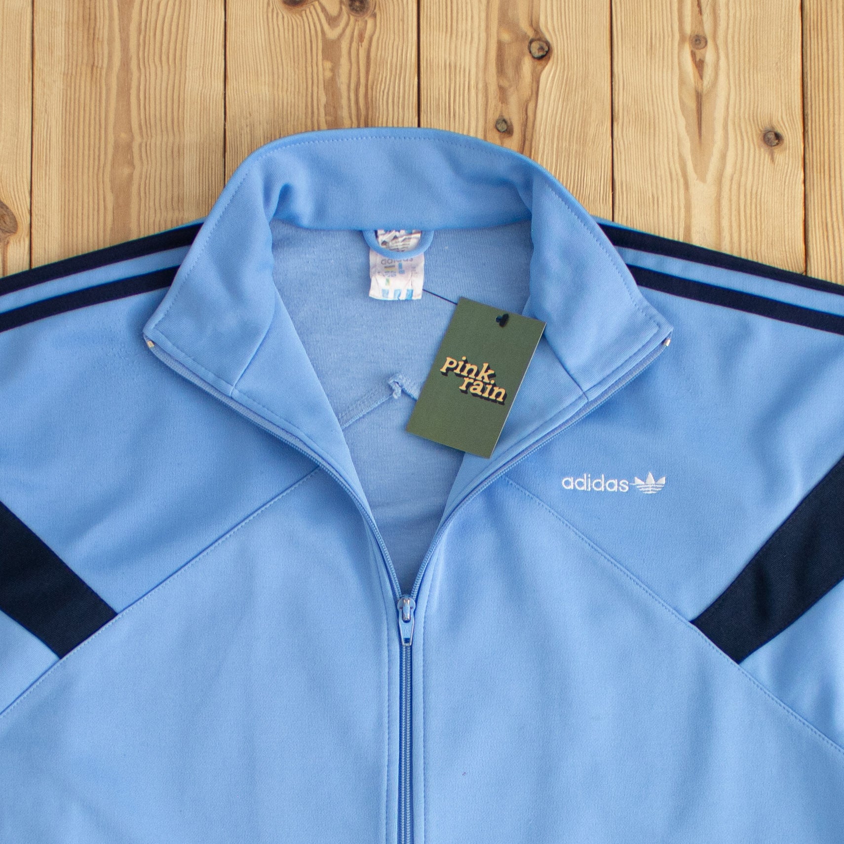 (M) Adidas Vintage Embroidered Full-Zip Sweatshirt Blue