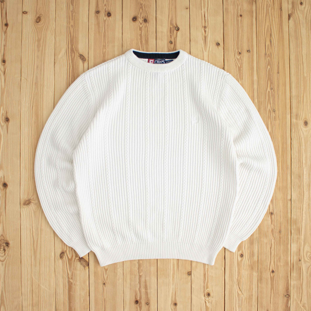 (M/L) Chaps Ralph Lauren Vintage Embroidered Sweater White