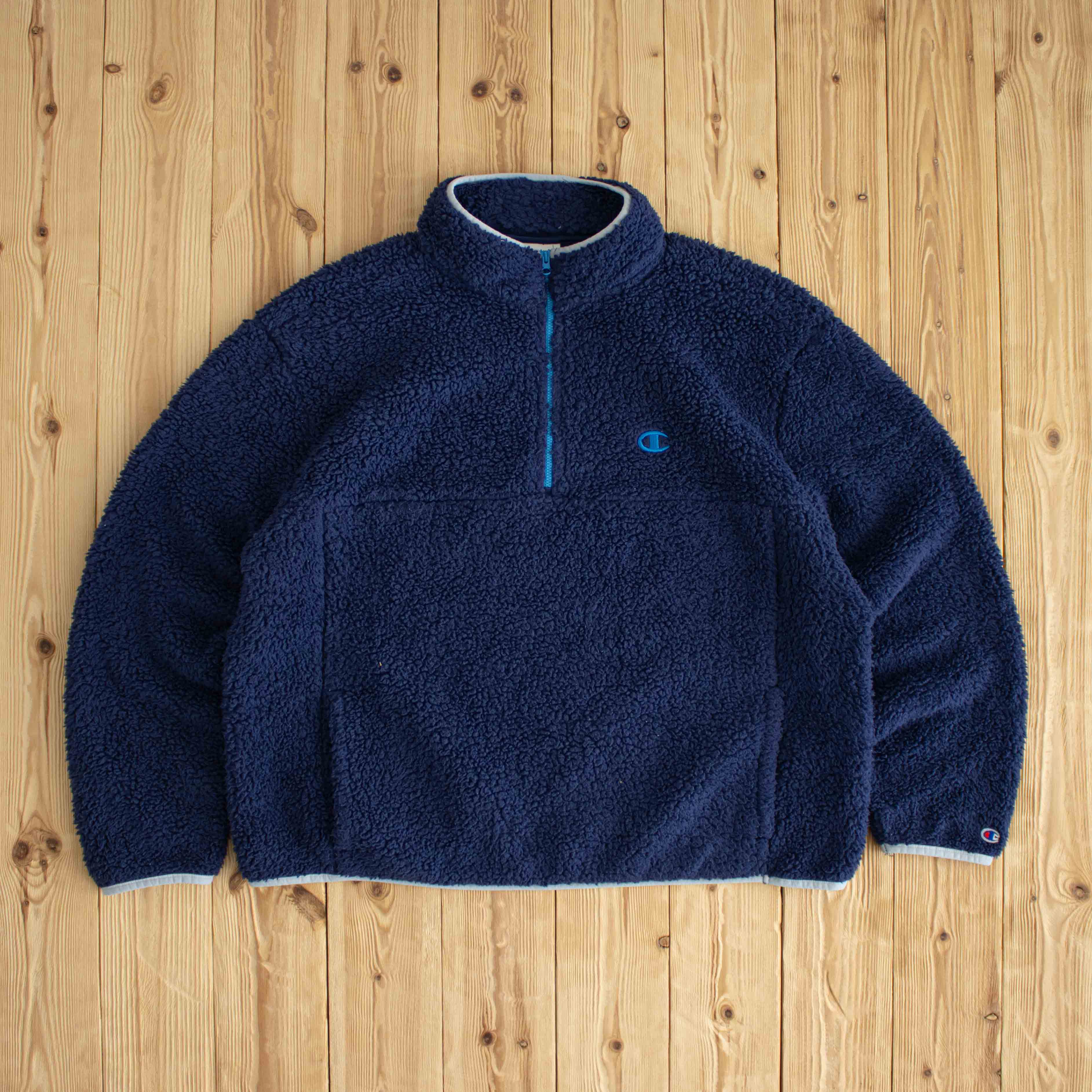 (M) Champion Embroidered Fleece Quarter-Zip Jacket Blue