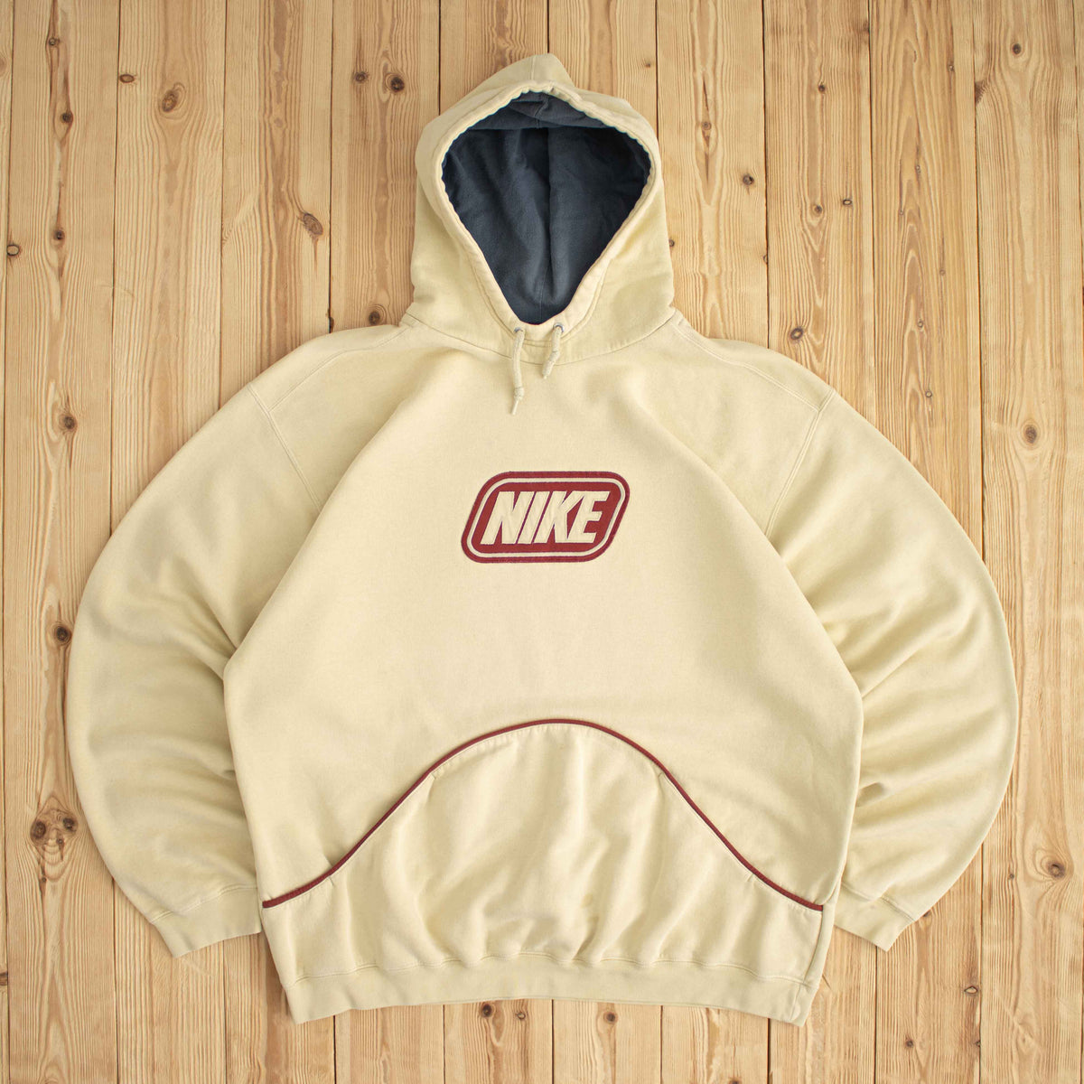 (XL) Nike Spell Out Vintage Embroidered Hoodie Beige