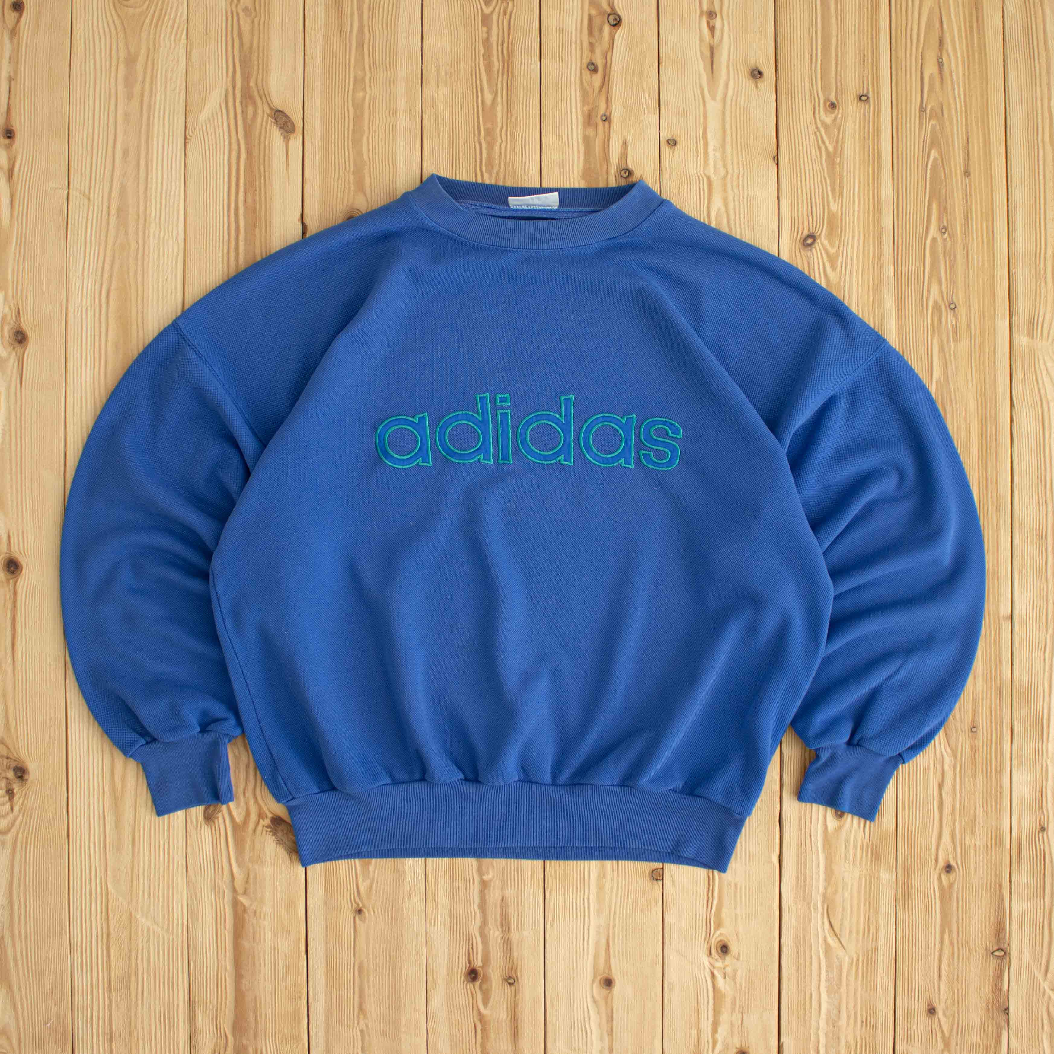 (M) Adidas Spell Out Vintage Embroidered Sweatshirt Blue