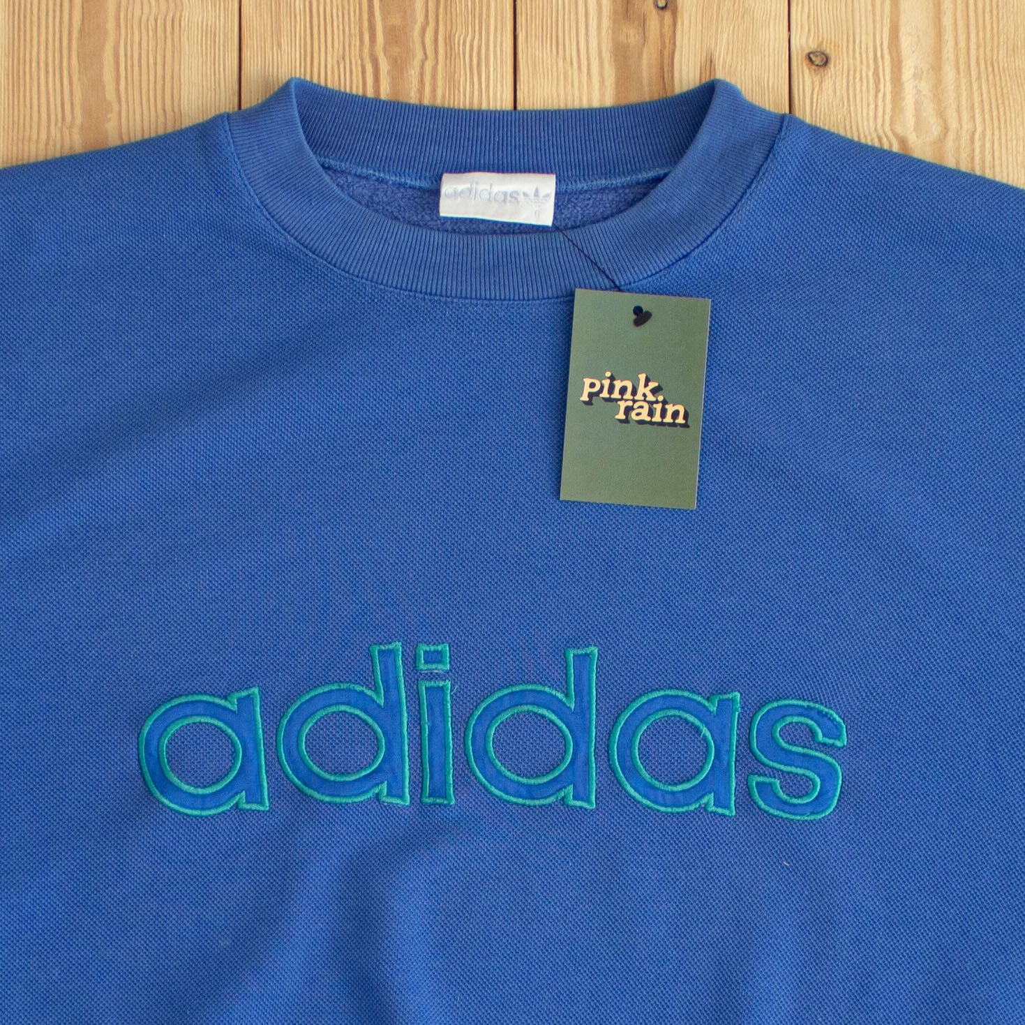 (M) Adidas Spell Out Vintage Embroidered Sweatshirt Blue