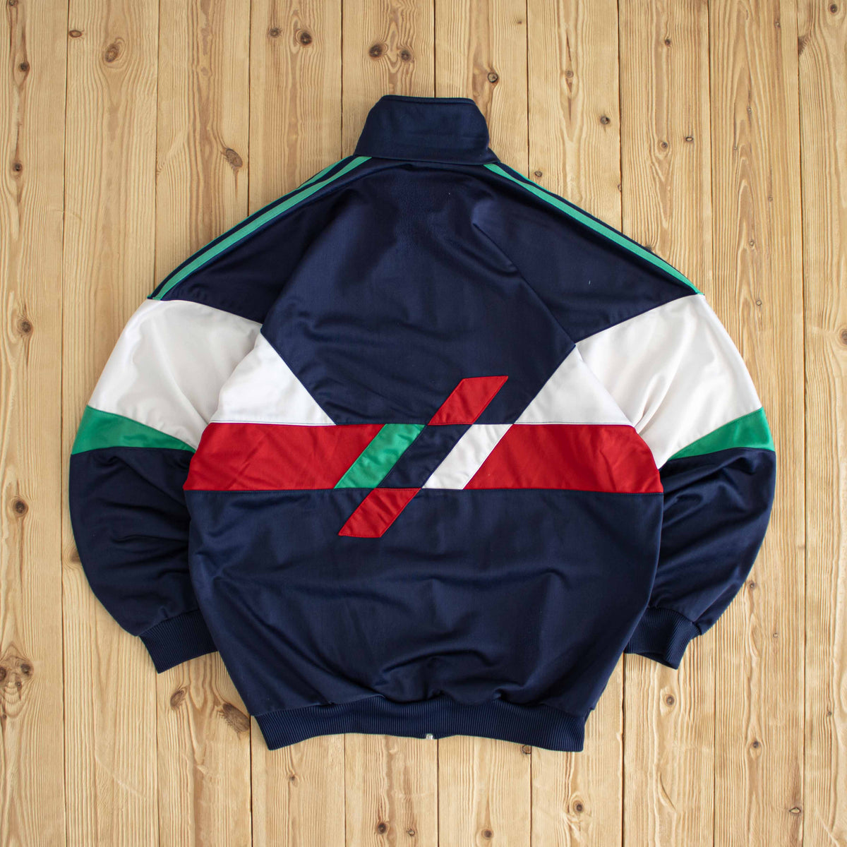 (L) Adidas Vintage Embroidered Full-Zip Sweatshirt Blue