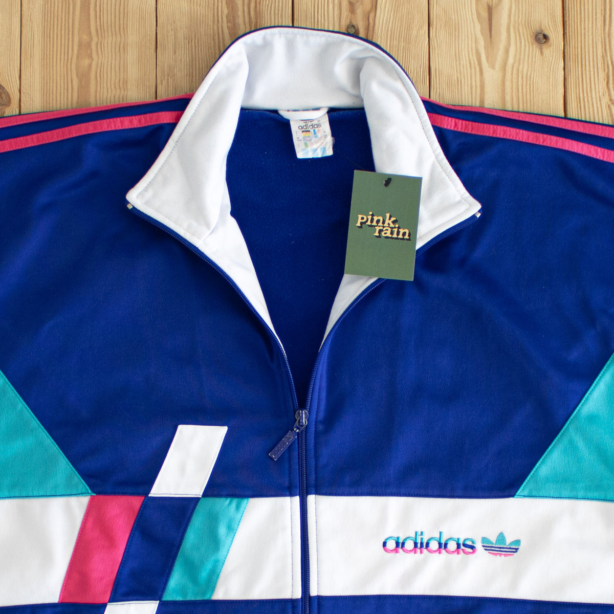 (L/XL) Adidas Vintage Embroidered Full-Zip Sweatshirt Blue