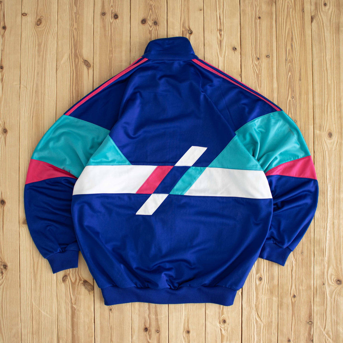 (L/XL) Adidas Vintage Embroidered Full-Zip Sweatshirt Blue