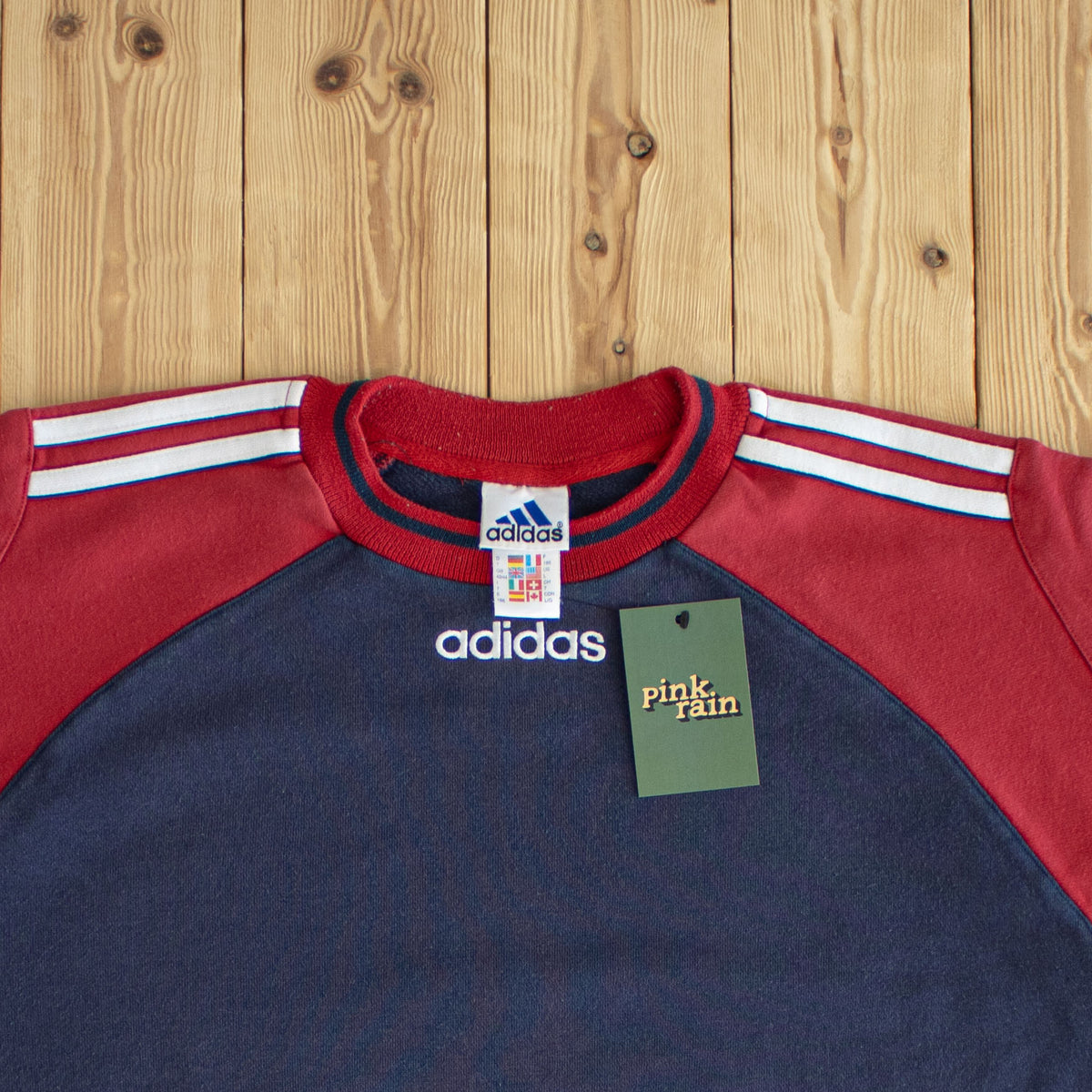 (L/XL) Adidas Center Name Vintage Embroidered Sweatshirt Blue