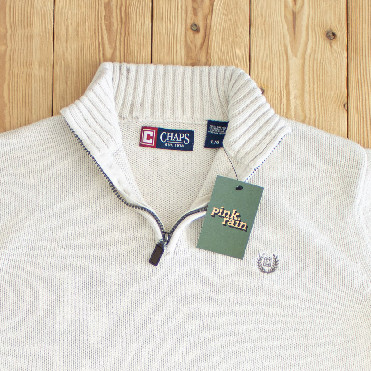 (M) Chaps Ralph Lauren Vintage Embroidered Quarter-Zip Beige