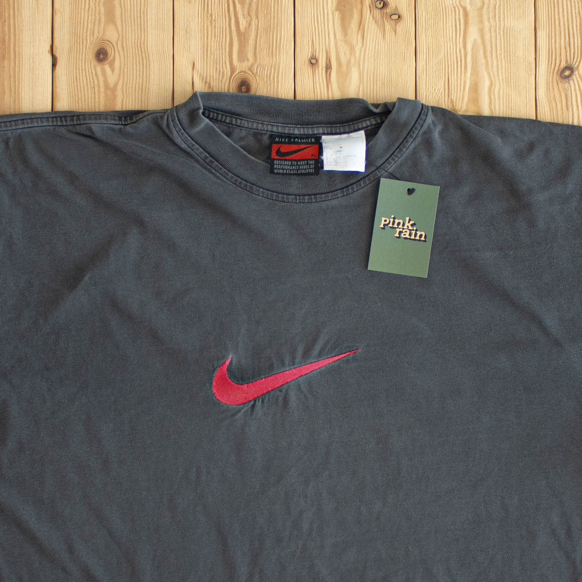 (XL) Nike Premier Swoosh Vintage Embroidered T-Shirt Gray