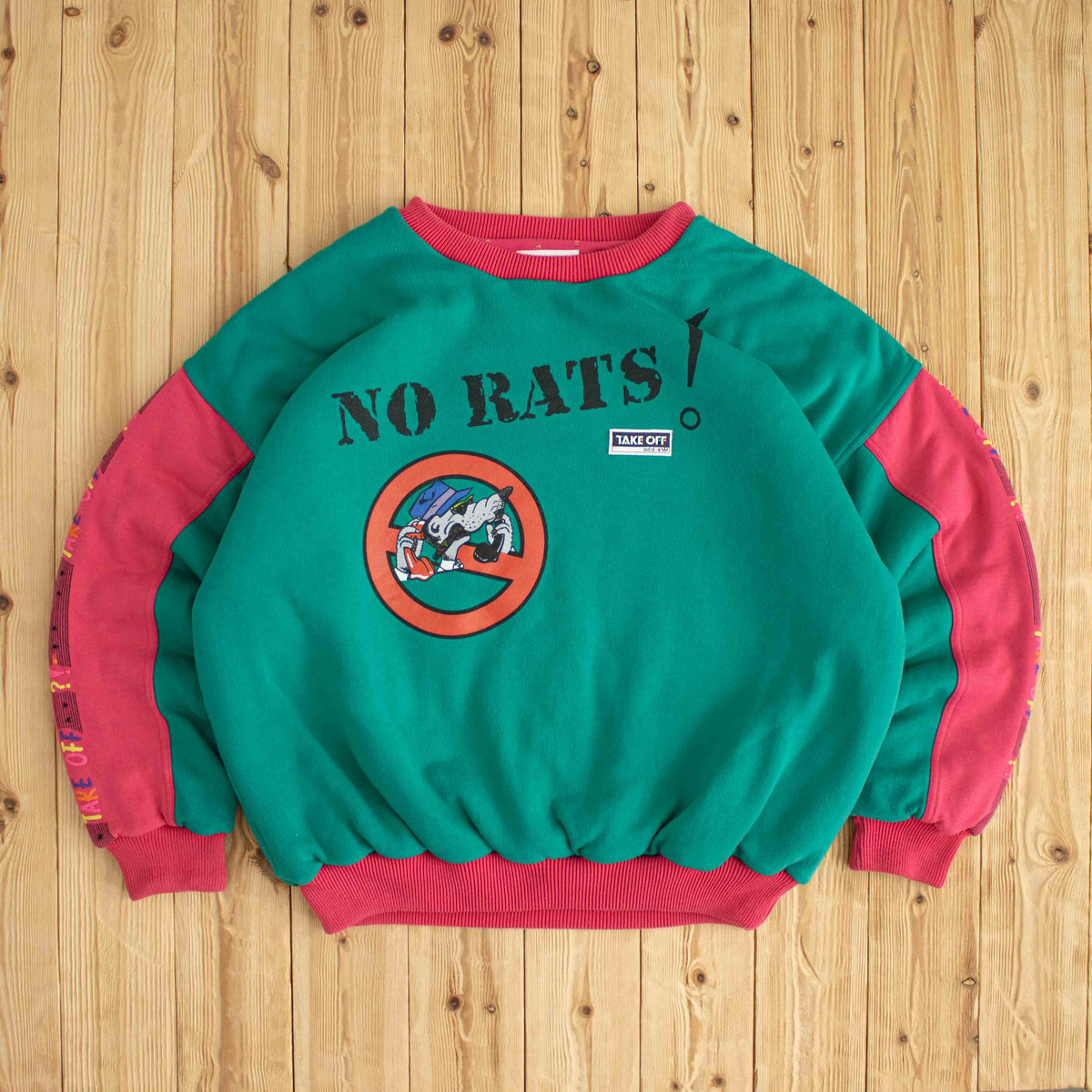 (L/XL) Adidas Take Off 'No Rats' Vintage Puff Sweatshirt Green Pink