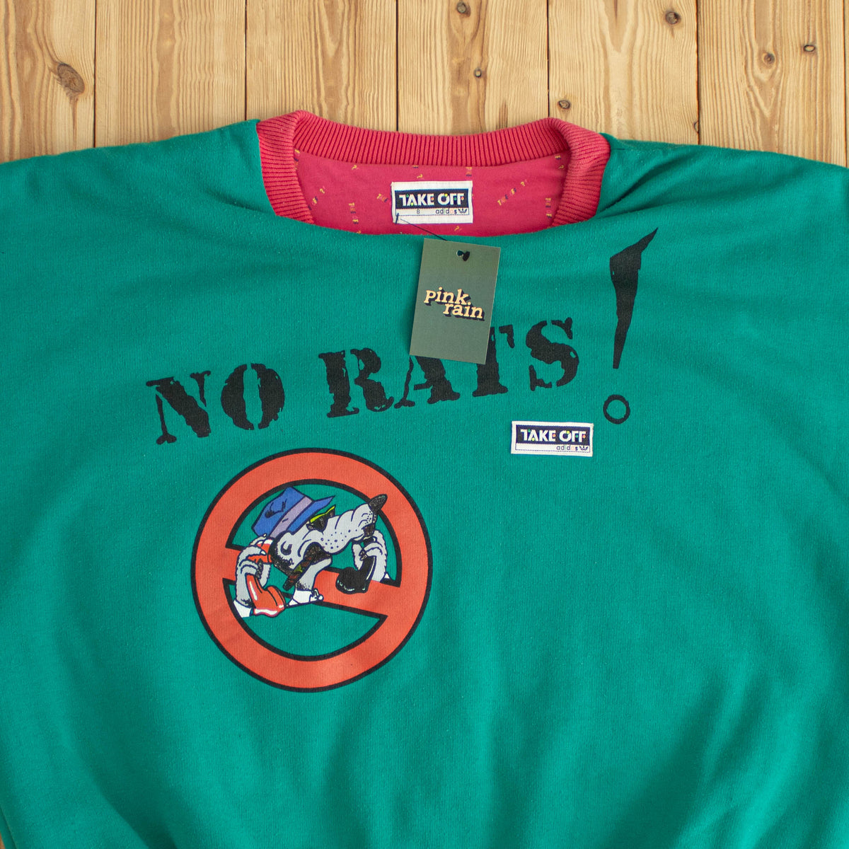 (L/XL) Adidas Take Off 'No Rats' Vintage Puff Sweatshirt Green Pink